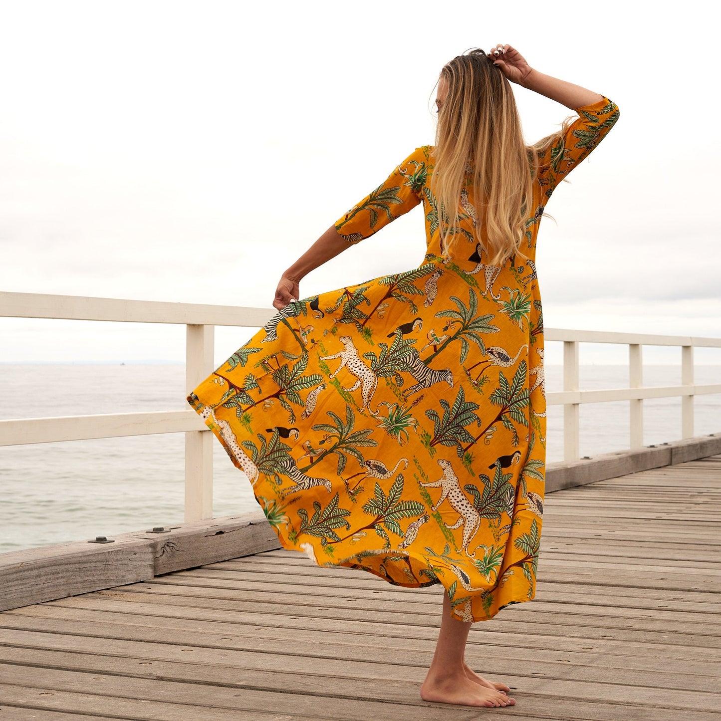 Exotic Escape 100% Cotton Maxi Dress – Hand-Screen Printed Floral Design, S/M & L/XL, Versatile Boho Style