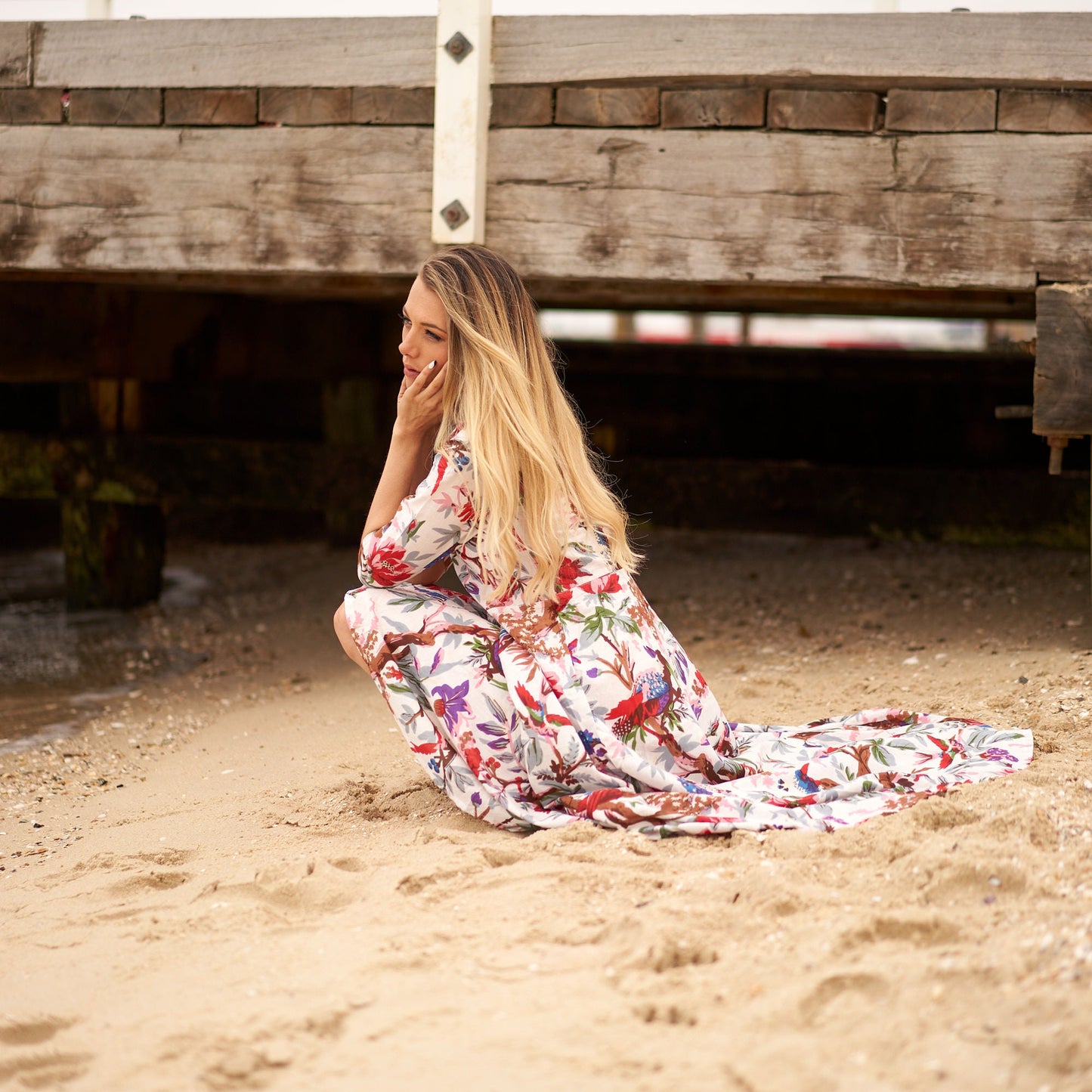 Light and airy white maxi dress with lace details