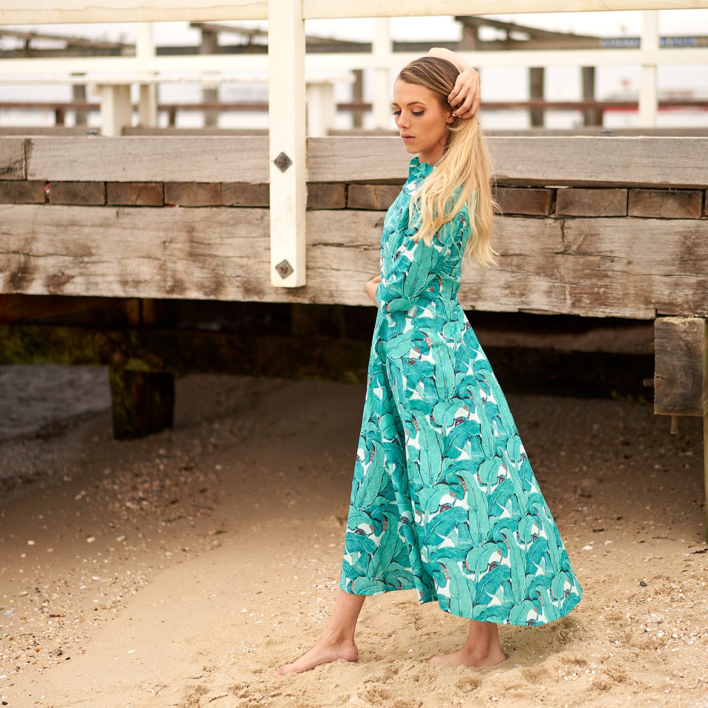 Tropical Escape 100% Cotton Boho Maxi Dress – Hand-Screen Printed Floral Design, S/M & L/XL