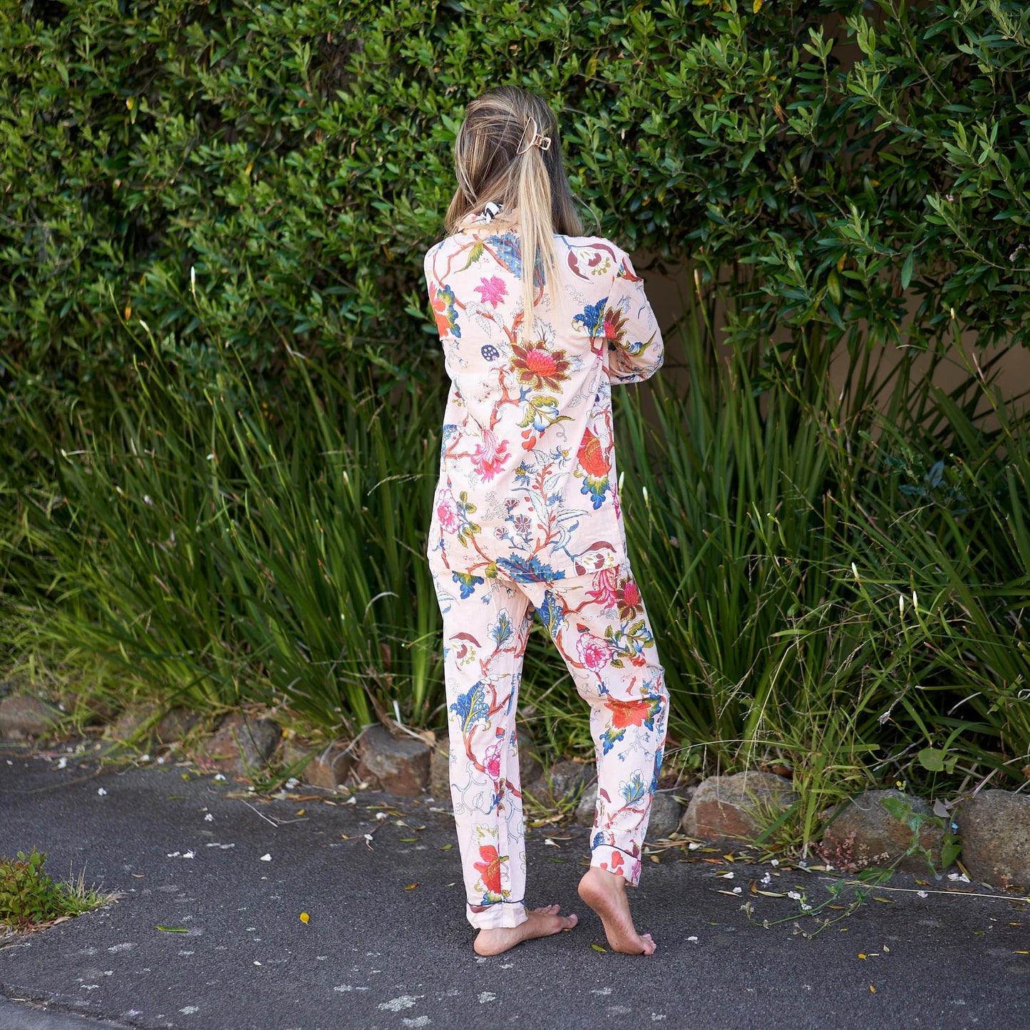 Weekend Wishes 100% Cotton Pajama Set – Comfortable and Stylish Sleepwear, Hand-Screen Printed Fabric, Available in Small to Extra Large, Relaxation Ready, Soft Cotton Pajama Top and Bottom, Perfect for All Seasons, Made in Limited Quantities