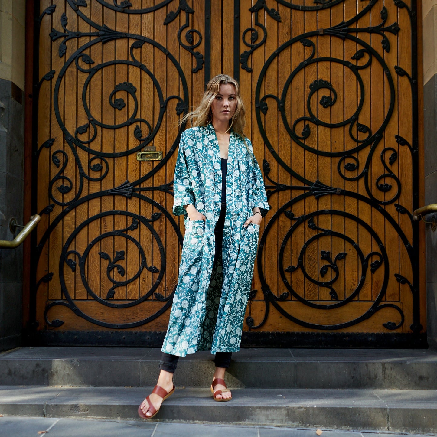 Endless Summer Kimono Robe – Frida Kahlo-Inspired, 100% Cotton, Hand-Screen Printed, Lightweight & Versatile