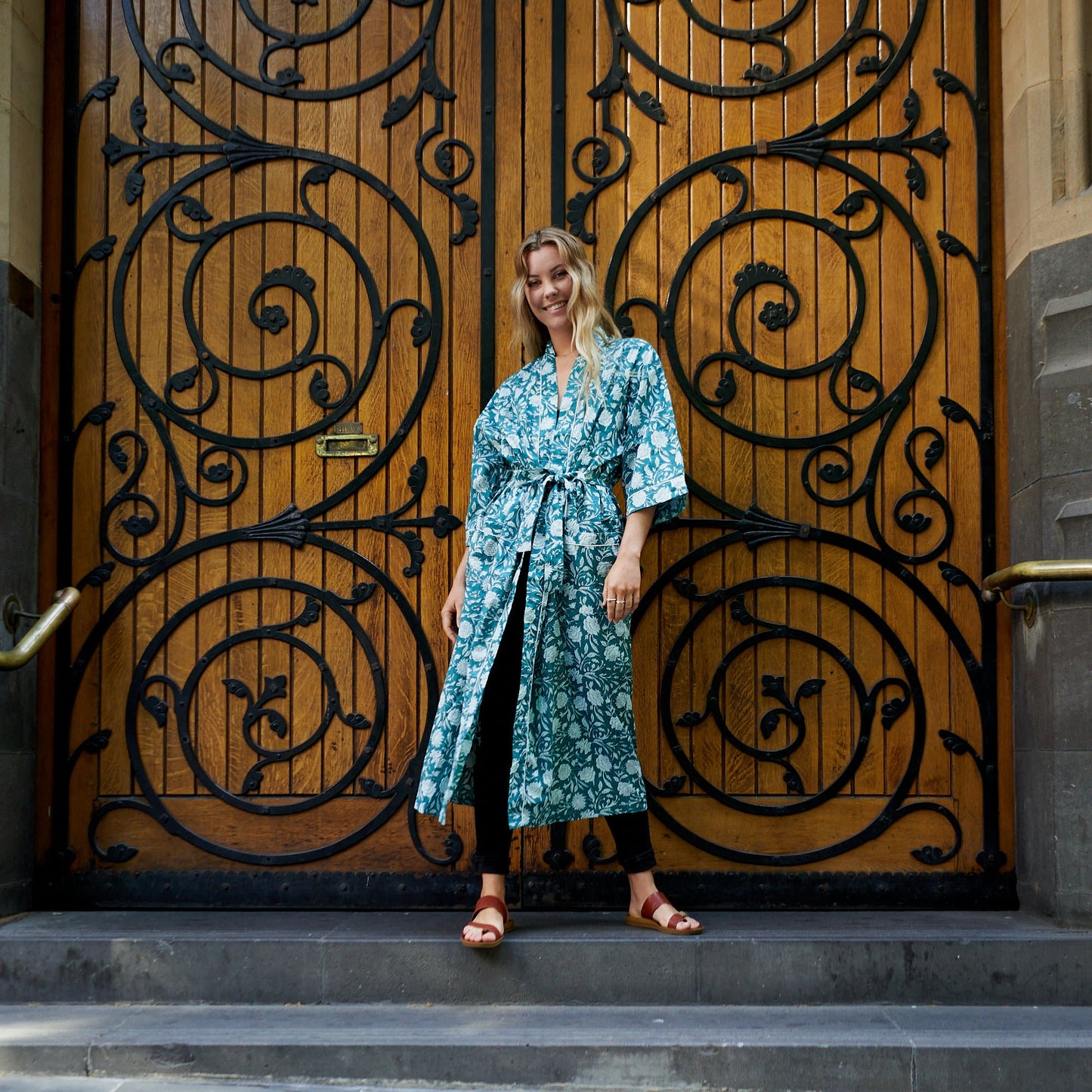 Endless Summer Kimono Robe – Frida Kahlo-Inspired, 100% Cotton, Hand-Screen Printed, Lightweight & Versatile