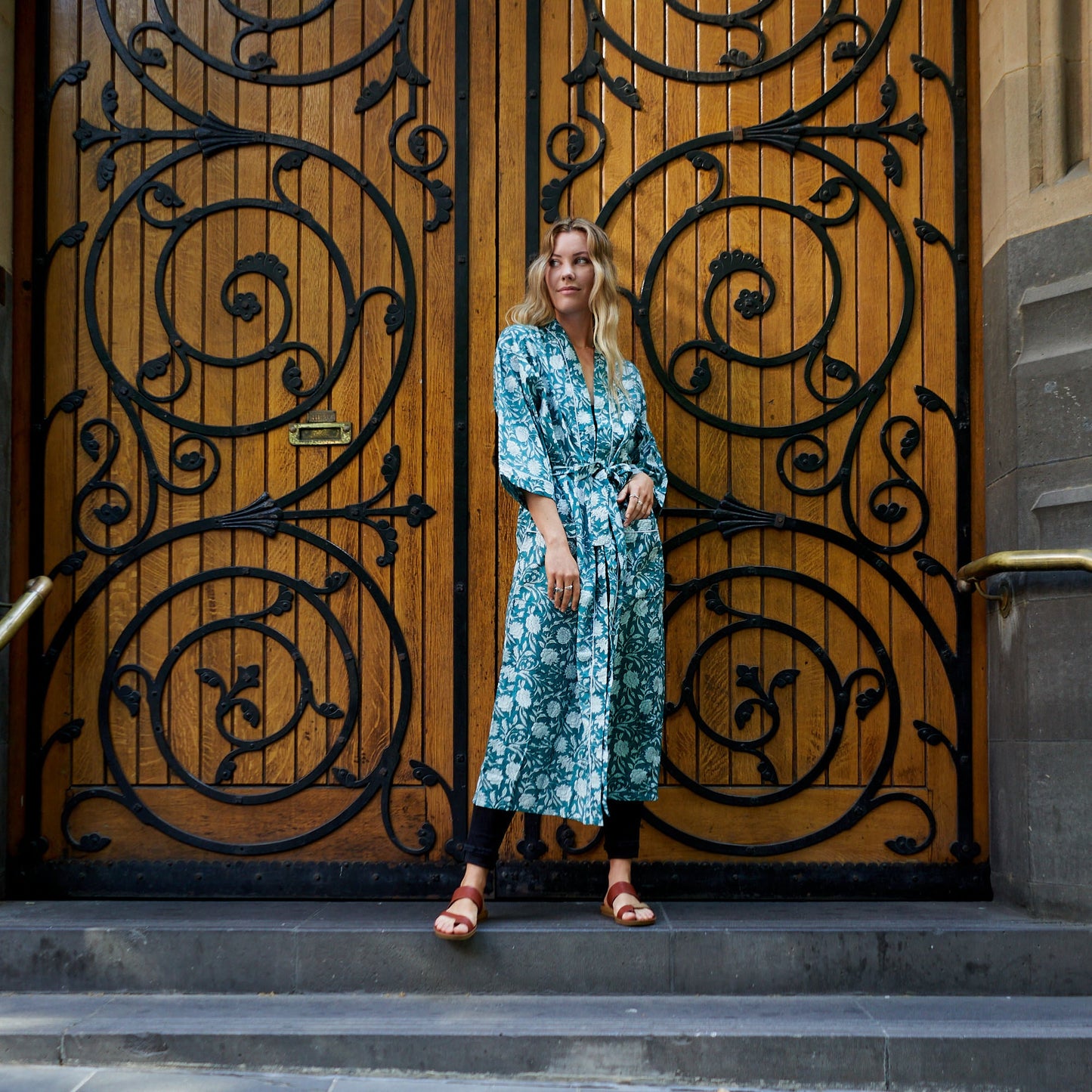 Endless Summer Kimono Robe – Frida Kahlo-Inspired, 100% Cotton, Hand-Screen Printed, Lightweight & Versatile