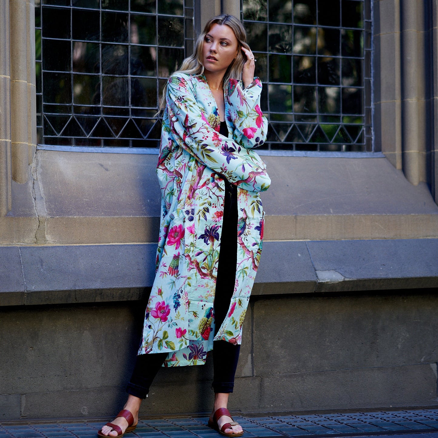 Tranquil Retreat 100% Cotton Kimono Robe – Frida Kahlo-Inspired, Hand-Screen Printed, Versatile