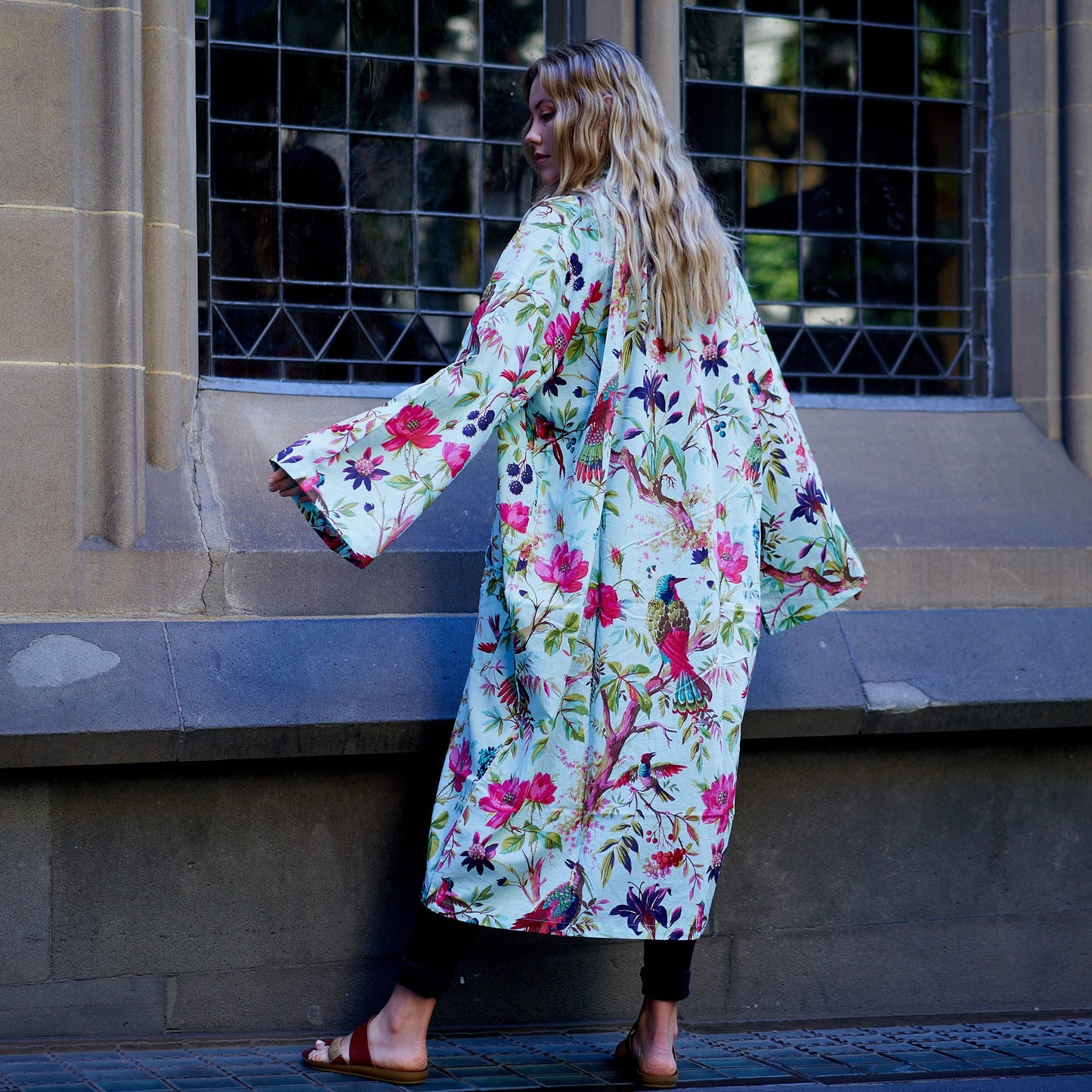 Tranquil Retreat 100% Cotton Kimono Robe – Frida Kahlo-Inspired, Hand-Screen Printed, Versatile