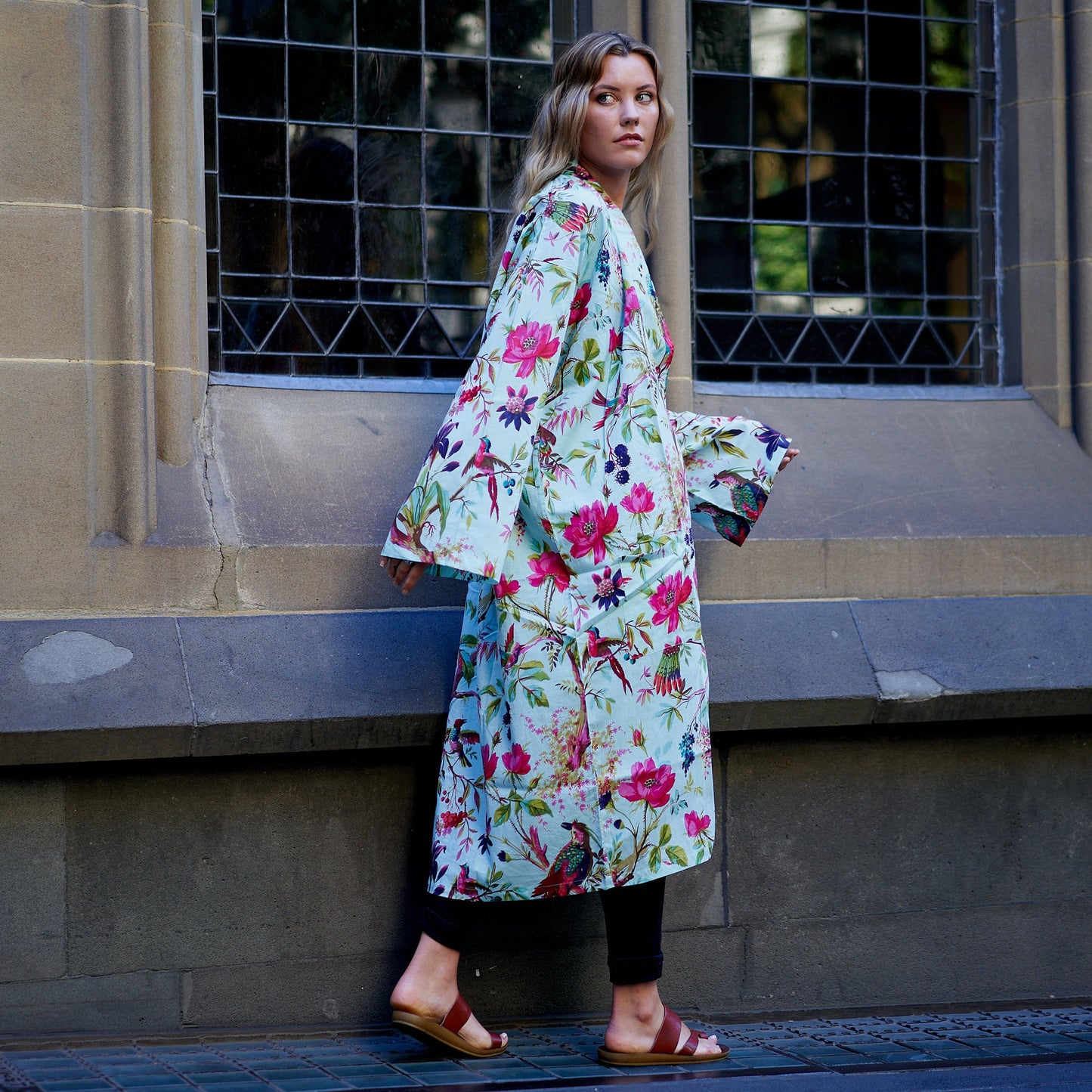 Tranquil Retreat 100% Cotton Kimono Robe – Frida Kahlo-Inspired, Hand-Screen Printed, Versatile