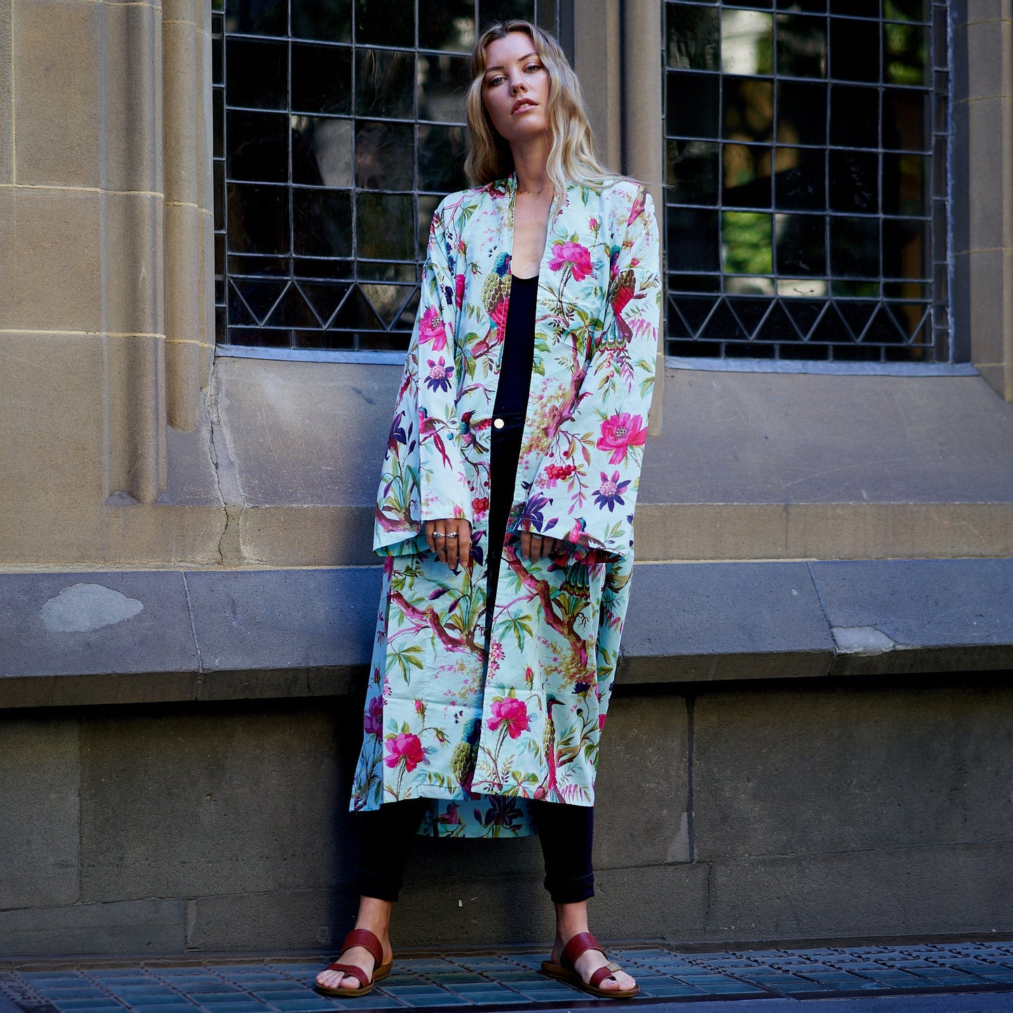 Tranquil Retreat 100% Cotton Kimono Robe – Frida Kahlo-Inspired, Hand-Screen Printed, Versatile
