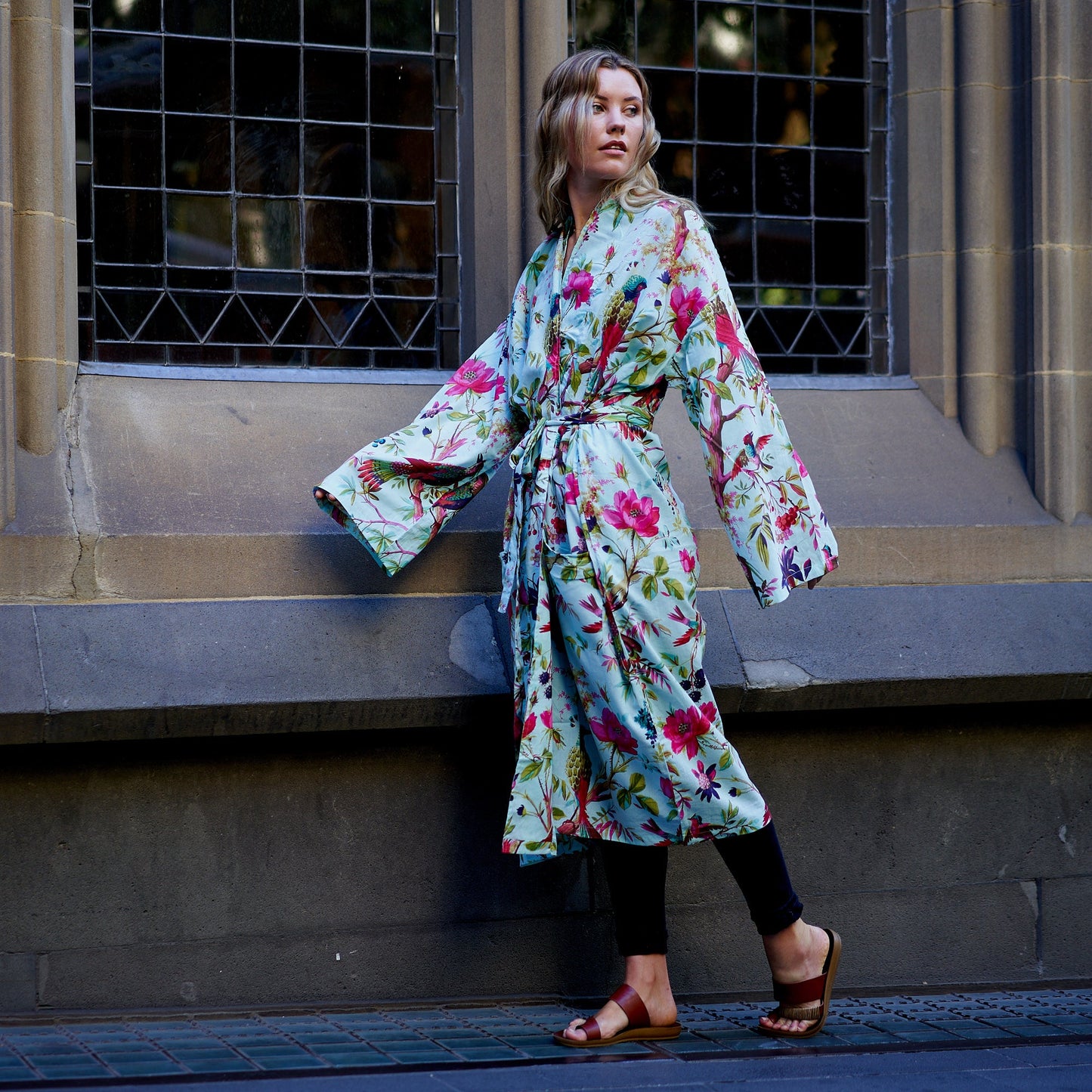 Tranquil Retreat 100% Cotton Kimono Robe – Frida Kahlo-Inspired, Hand-Screen Printed, Versatile