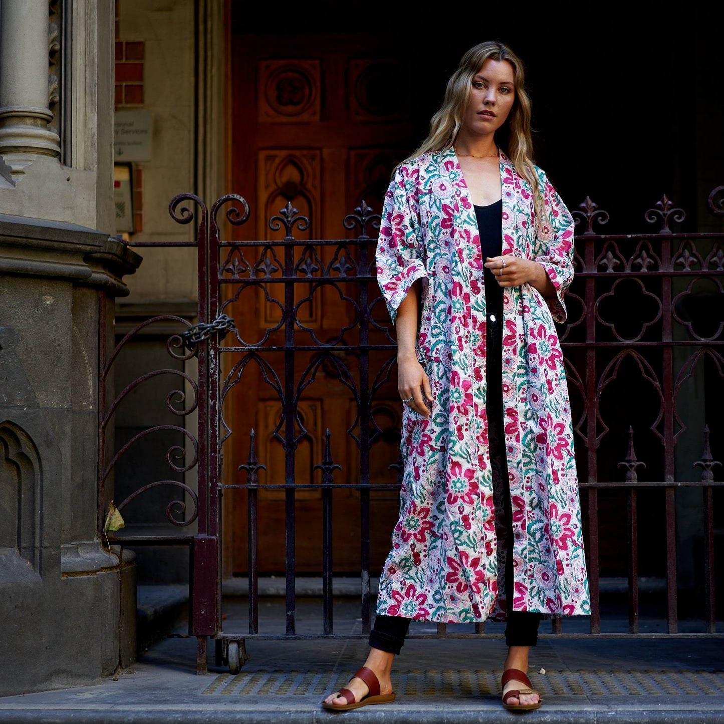 Summer Retreat 100% Cotton Kimono Robe – Frida Kahlo-Inspired, Hand-Screen Printed, Versatile