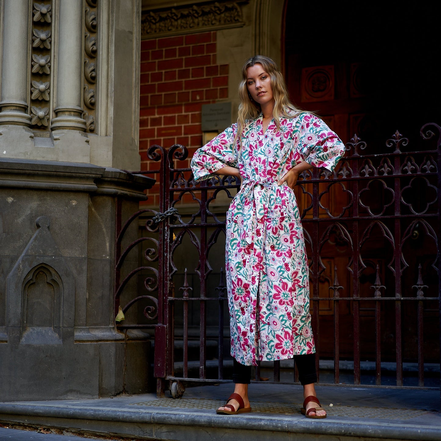 Summer Retreat 100% Cotton Kimono Robe – Frida Kahlo-Inspired, Hand-Screen Printed, Versatile