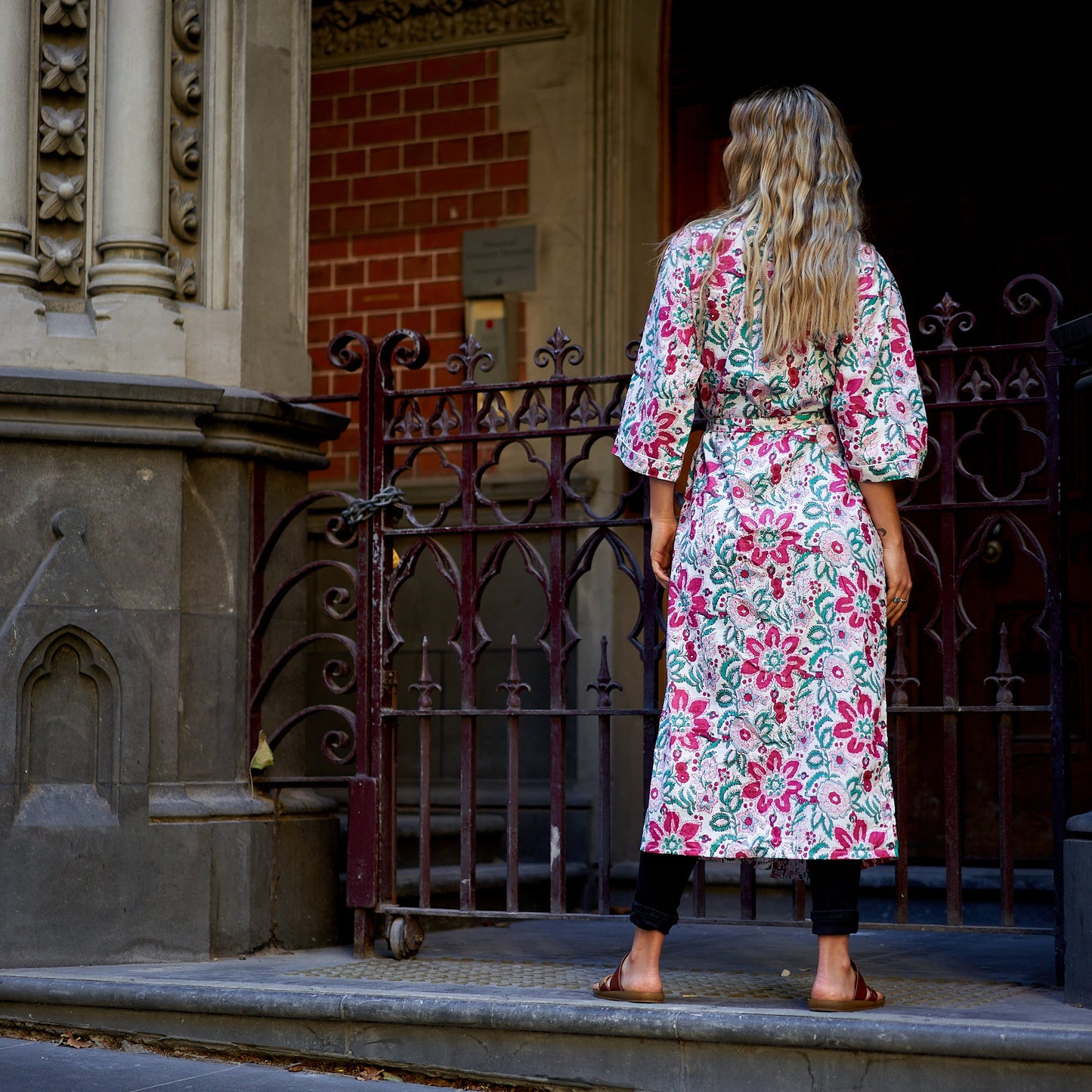 Summer Retreat 100% Cotton Kimono Robe – Frida Kahlo-Inspired, Hand-Screen Printed, Versatile