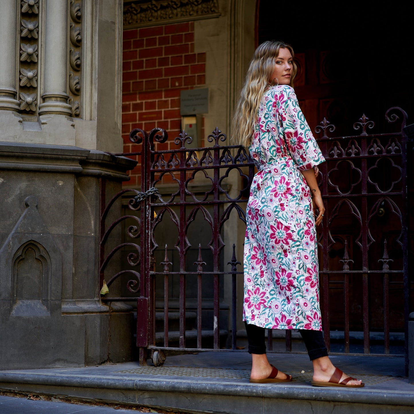 Summer Retreat 100% Cotton Kimono Robe – Frida Kahlo-Inspired, Hand-Screen Printed, Versatile