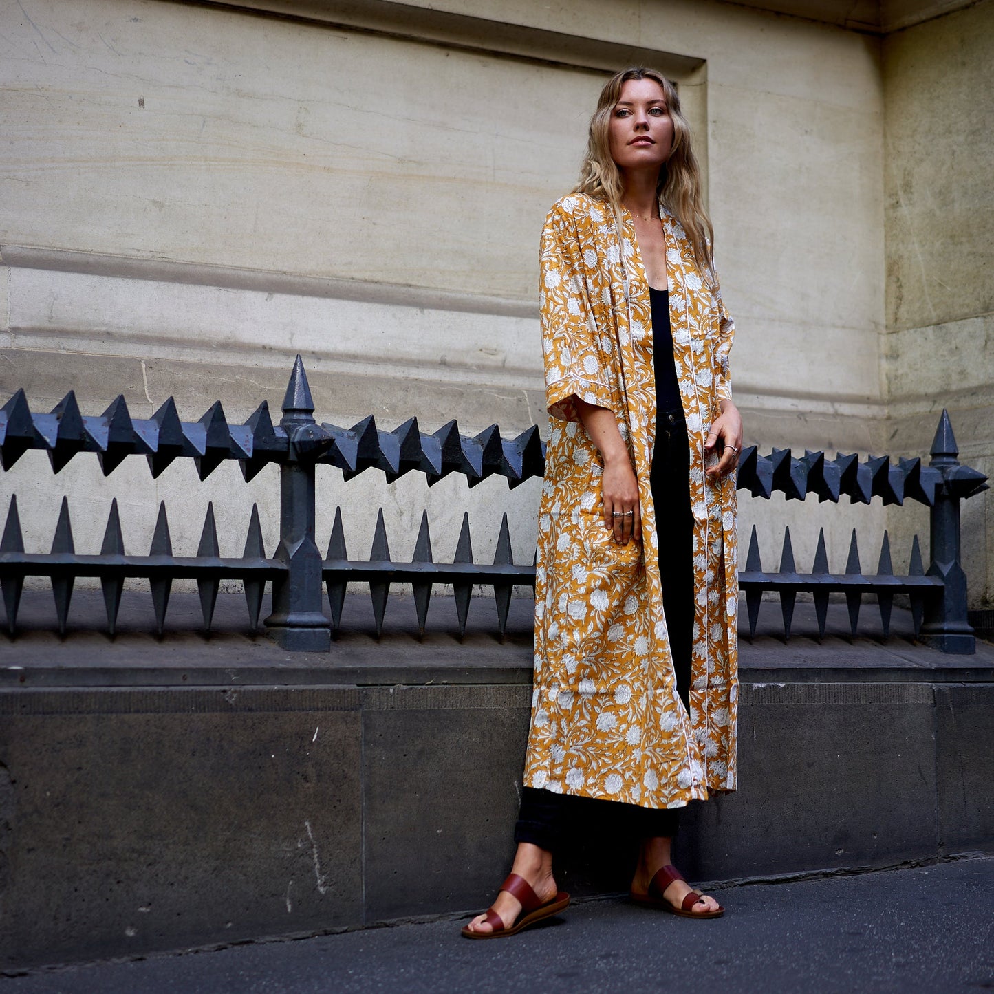 Serene Garden 100% Cotton Kimono Robe – Frida Kahlo-Inspired, Hand-Screen Printed, Versatile