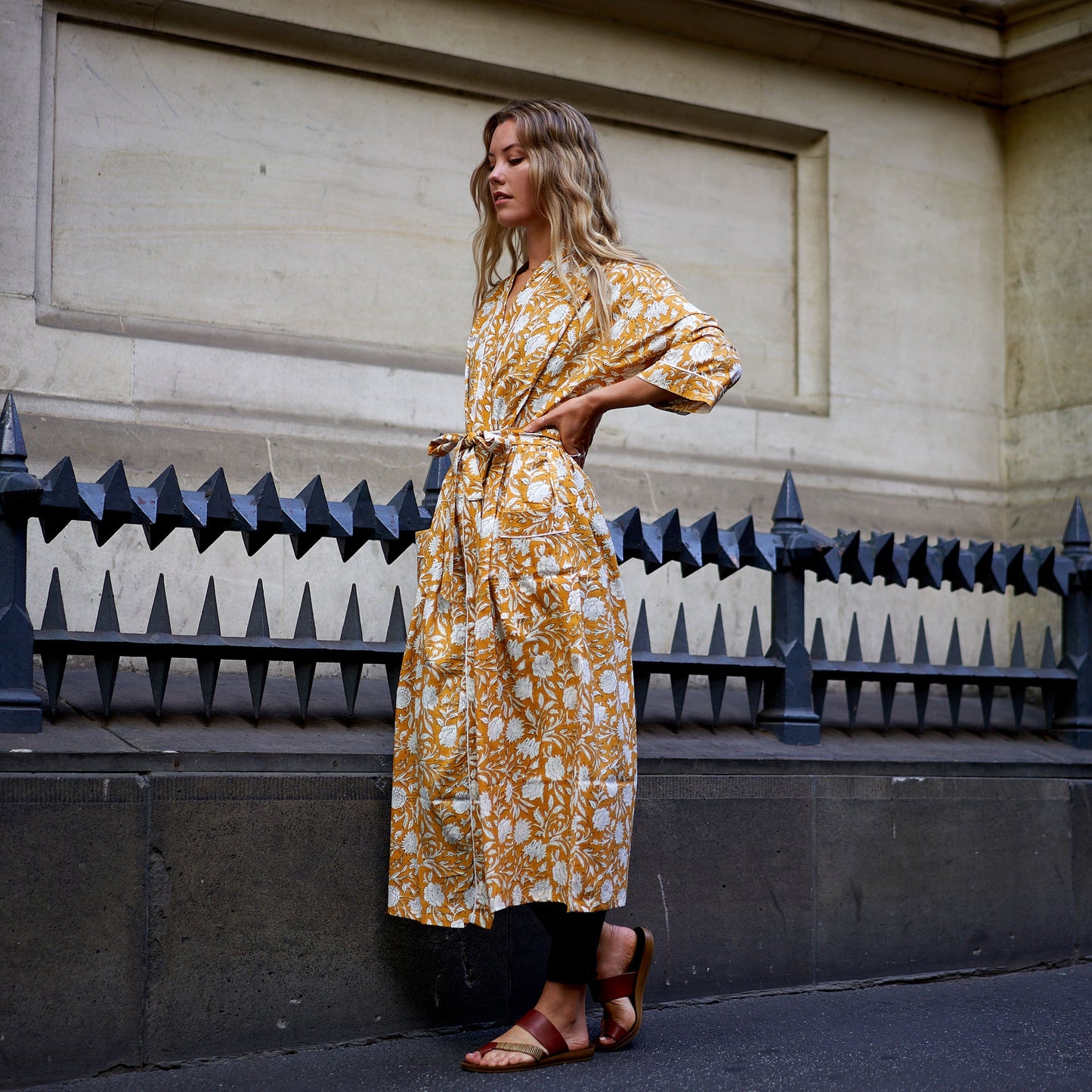 Serene Garden 100% Cotton Kimono Robe – Frida Kahlo-Inspired, Hand-Screen Printed, Versatile