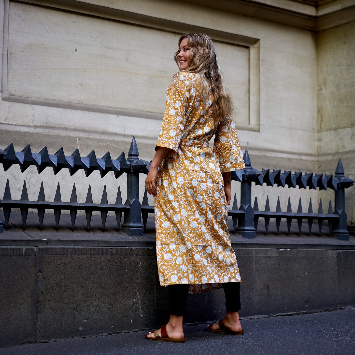 Serene Garden 100% Cotton Kimono Robe – Frida Kahlo-Inspired, Hand-Screen Printed, Versatile