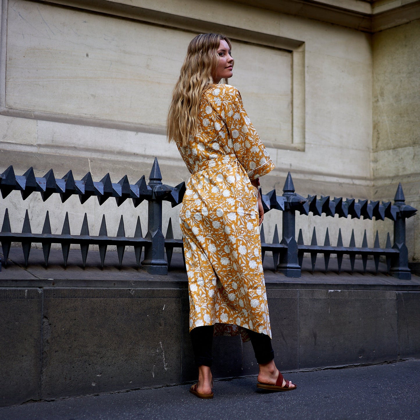 Serene Garden 100% Cotton Kimono Robe – Frida Kahlo-Inspired, Hand-Screen Printed, Versatile