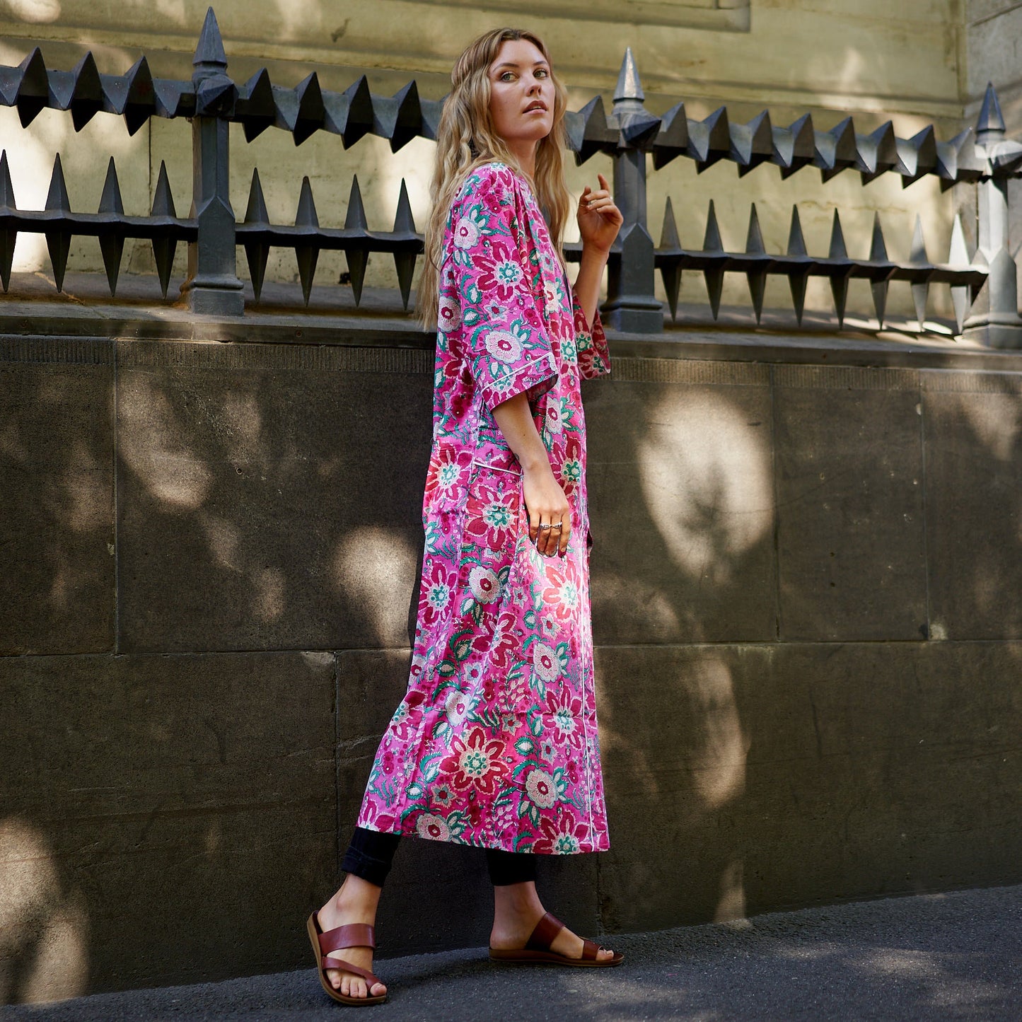 Pink Island Dreams 100% Cotton Kimono Robe – Frida Kahlo-Inspired, Hand-Screen Printed, Versatile Design