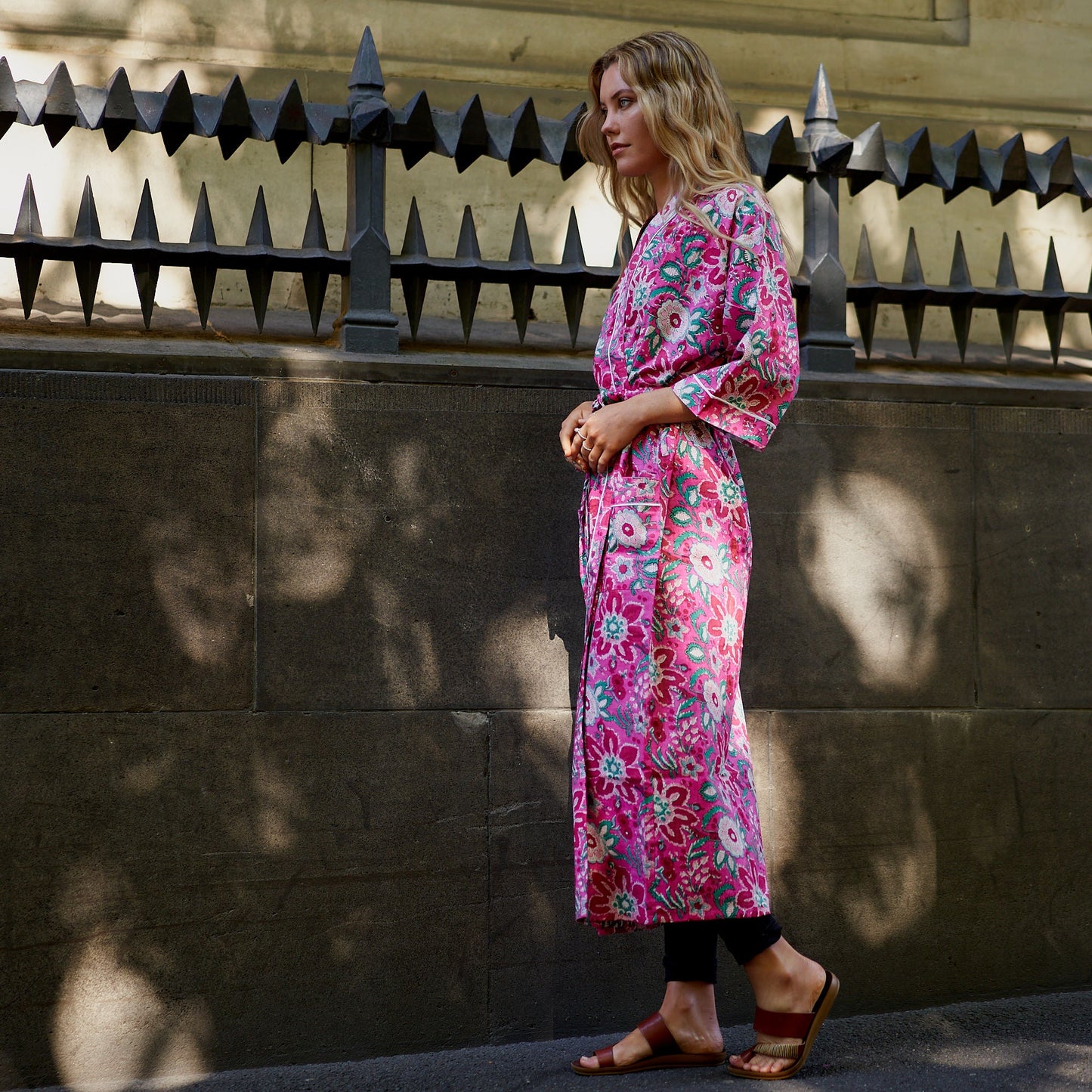 Pink Island Dreams 100% Cotton Kimono Robe – Frida Kahlo-Inspired, Hand-Screen Printed, Versatile Design