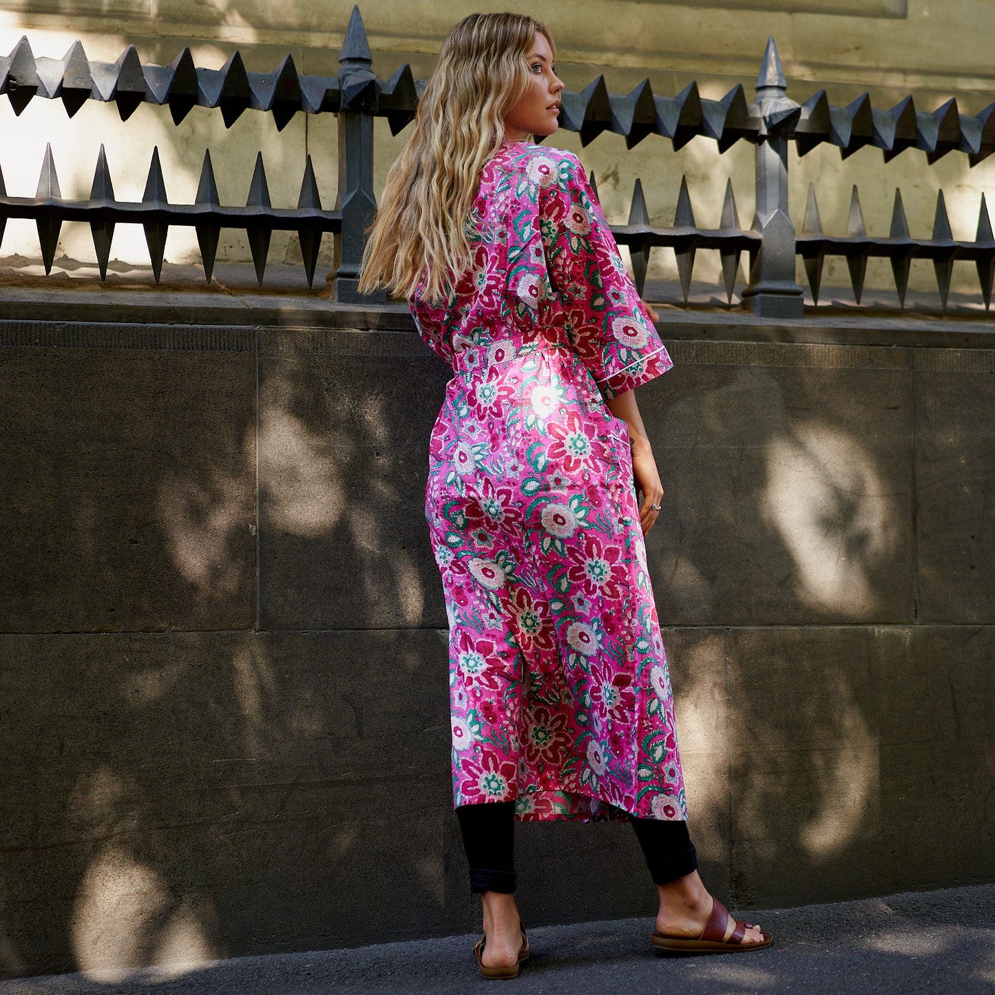 Pink Island Dreams 100% Cotton Kimono Robe – Frida Kahlo-Inspired, Hand-Screen Printed, Versatile Design
