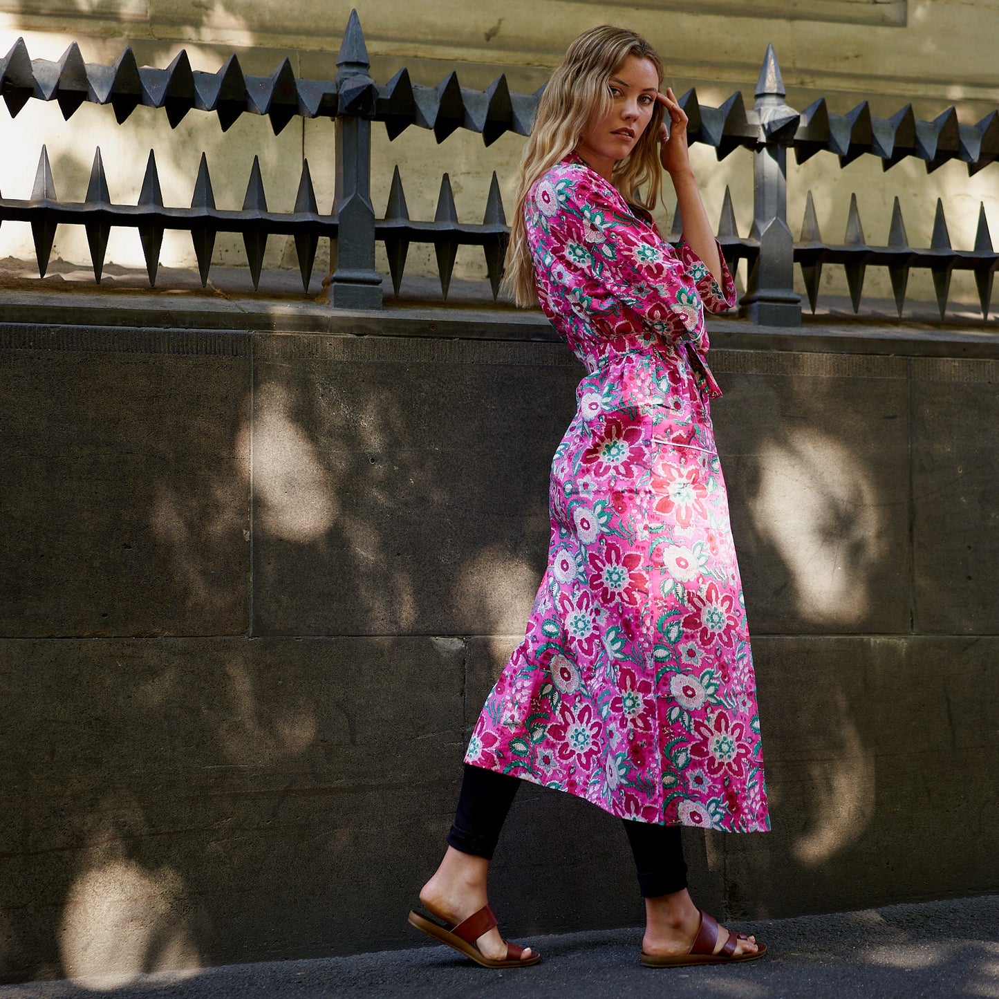 Pink Island Dreams 100% Cotton Kimono Robe – Frida Kahlo-Inspired, Hand-Screen Printed, Versatile Design