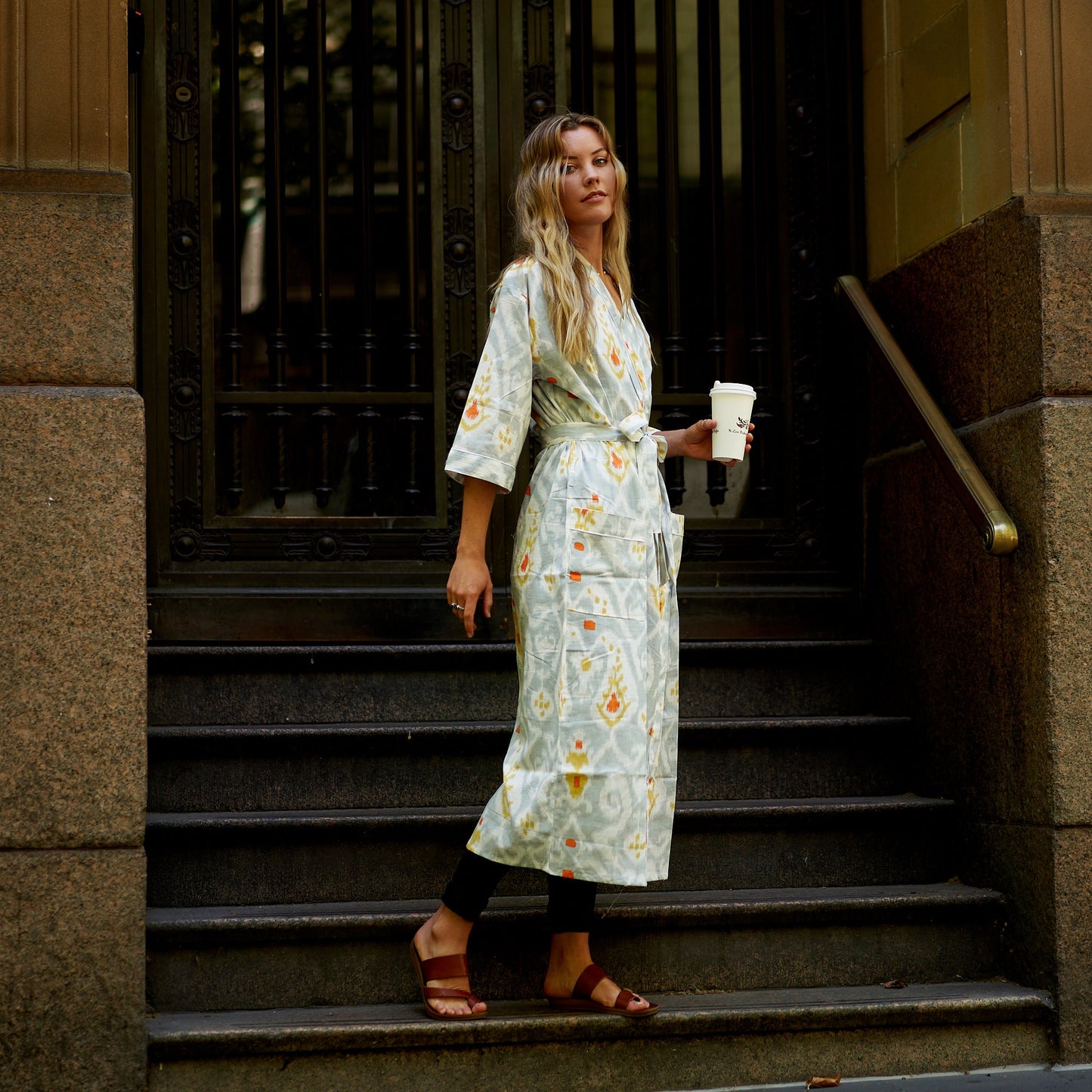 Weekend Getaway Kimono Robe – 100% Cotton, Frida Kahlo-Inspired, Hand-Screen Printed, Lightweight & Versatile