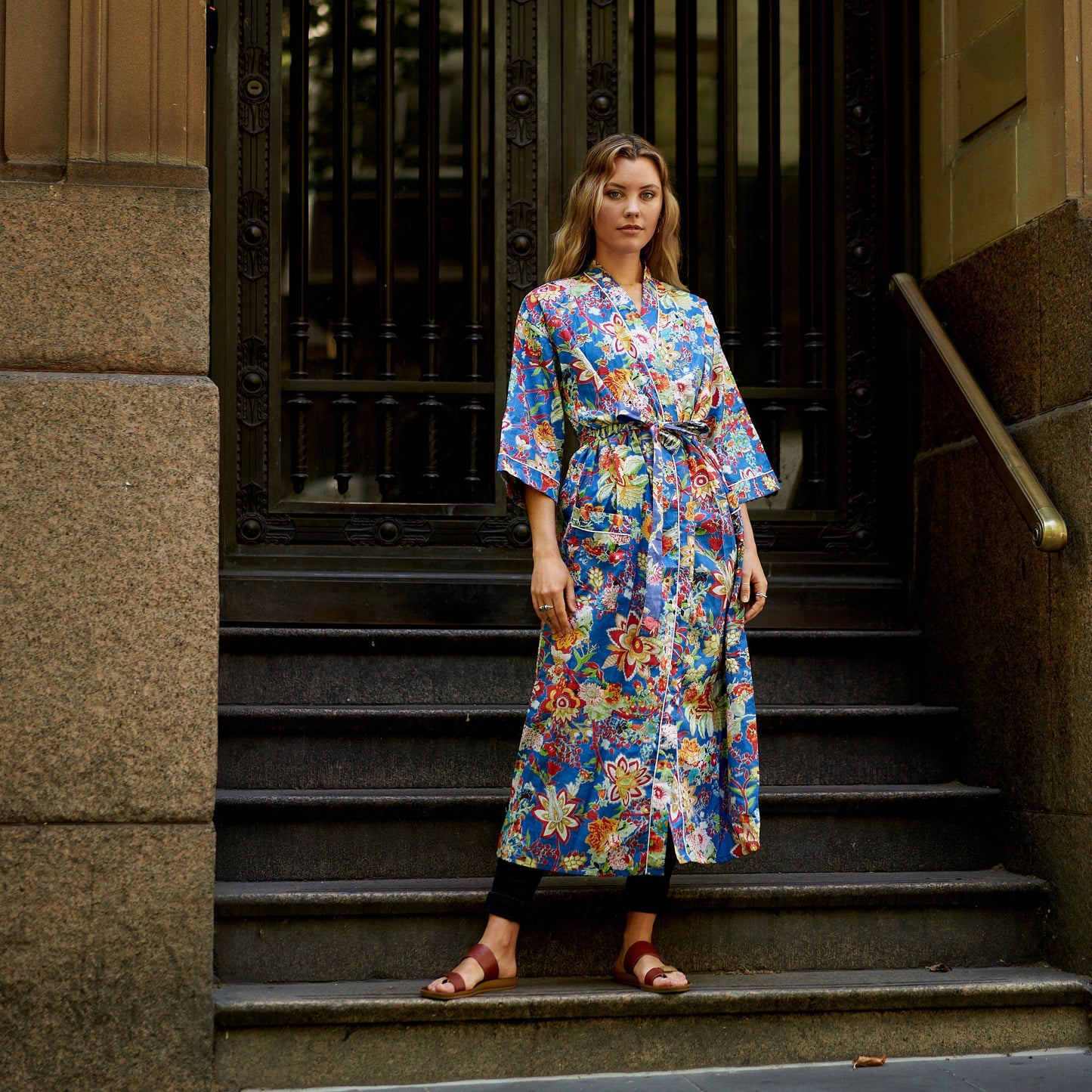 Lazy Sundays Kimono Robe – 100% Cotton, Frida Kahlo-Inspired, Hand-Screen Printed, Lightweight & Versatile