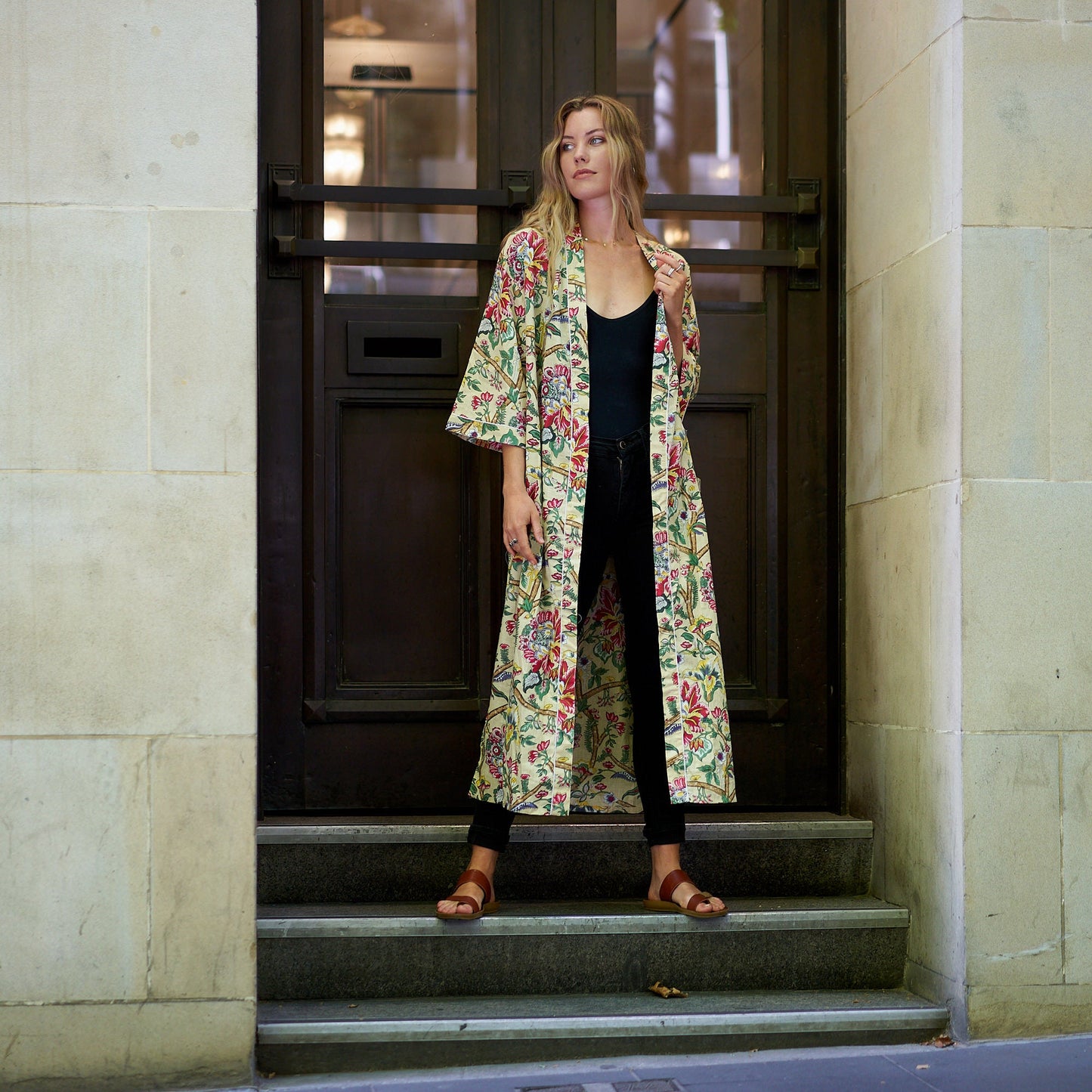 Rise and Shine Kimono Robe – 100% Cotton, Frida Kahlo-Inspired, Hand-Screen Printed, Lightweight & Versatile