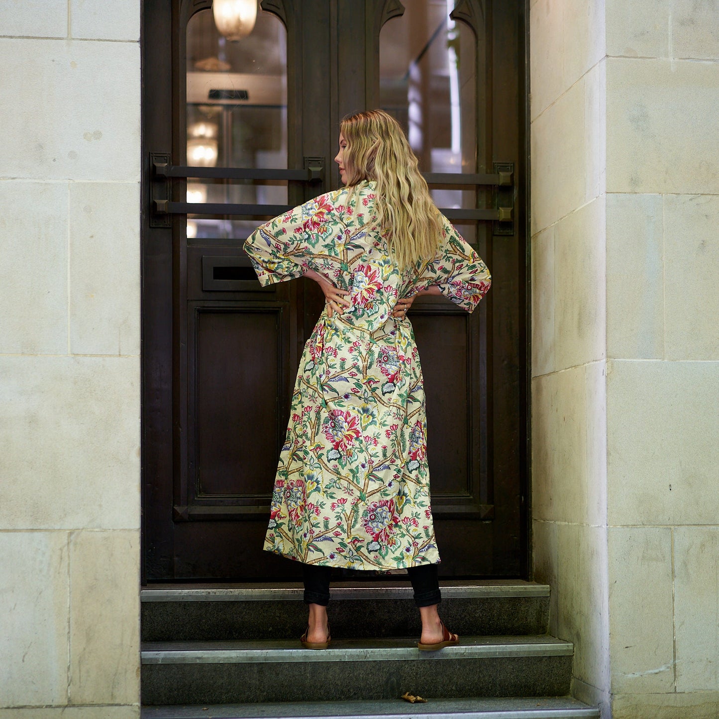 Rise and Shine Kimono Robe – 100% Cotton, Frida Kahlo-Inspired, Hand-Screen Printed, Lightweight & Versatile