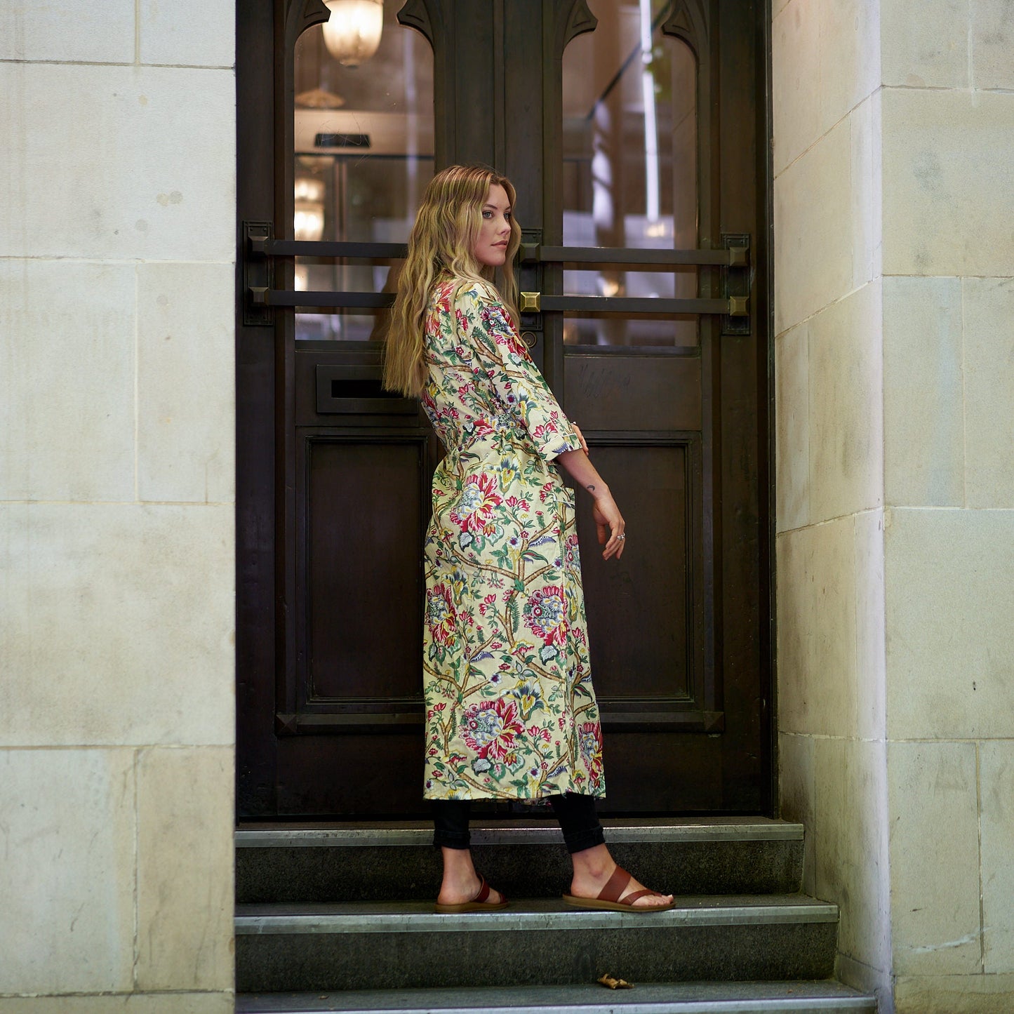 Rise and Shine Kimono Robe – 100% Cotton, Frida Kahlo-Inspired, Hand-Screen Printed, Lightweight & Versatile