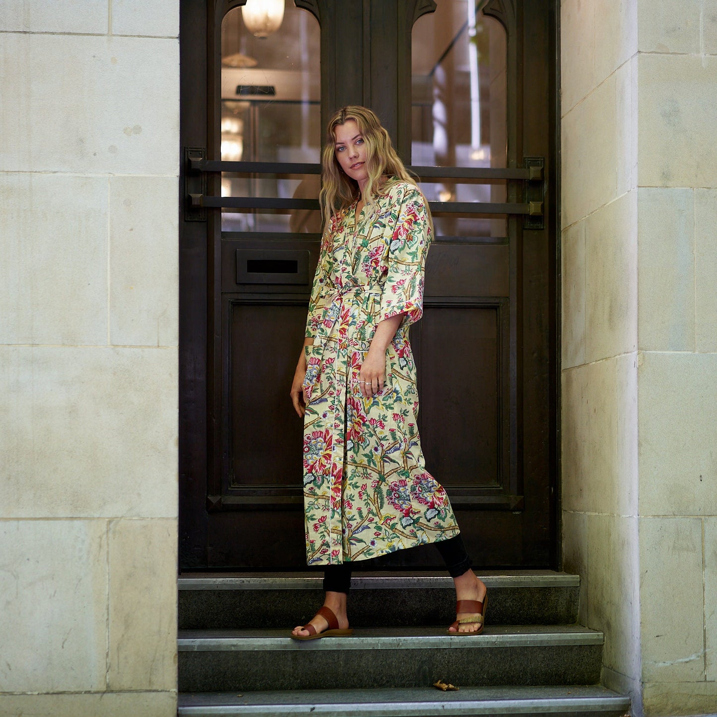 Rise and Shine Kimono Robe – 100% Cotton, Frida Kahlo-Inspired, Hand-Screen Printed, Lightweight & Versatile