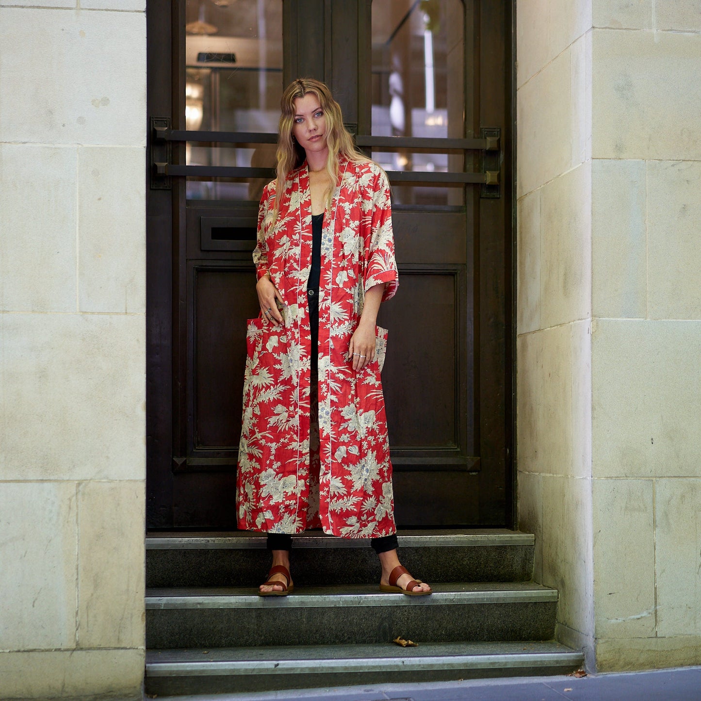 Island Escape Kimono Robe – 100% Cotton, Frida Kahlo-Inspired, Hand-Screen Printed, Lightweight & Versatile
