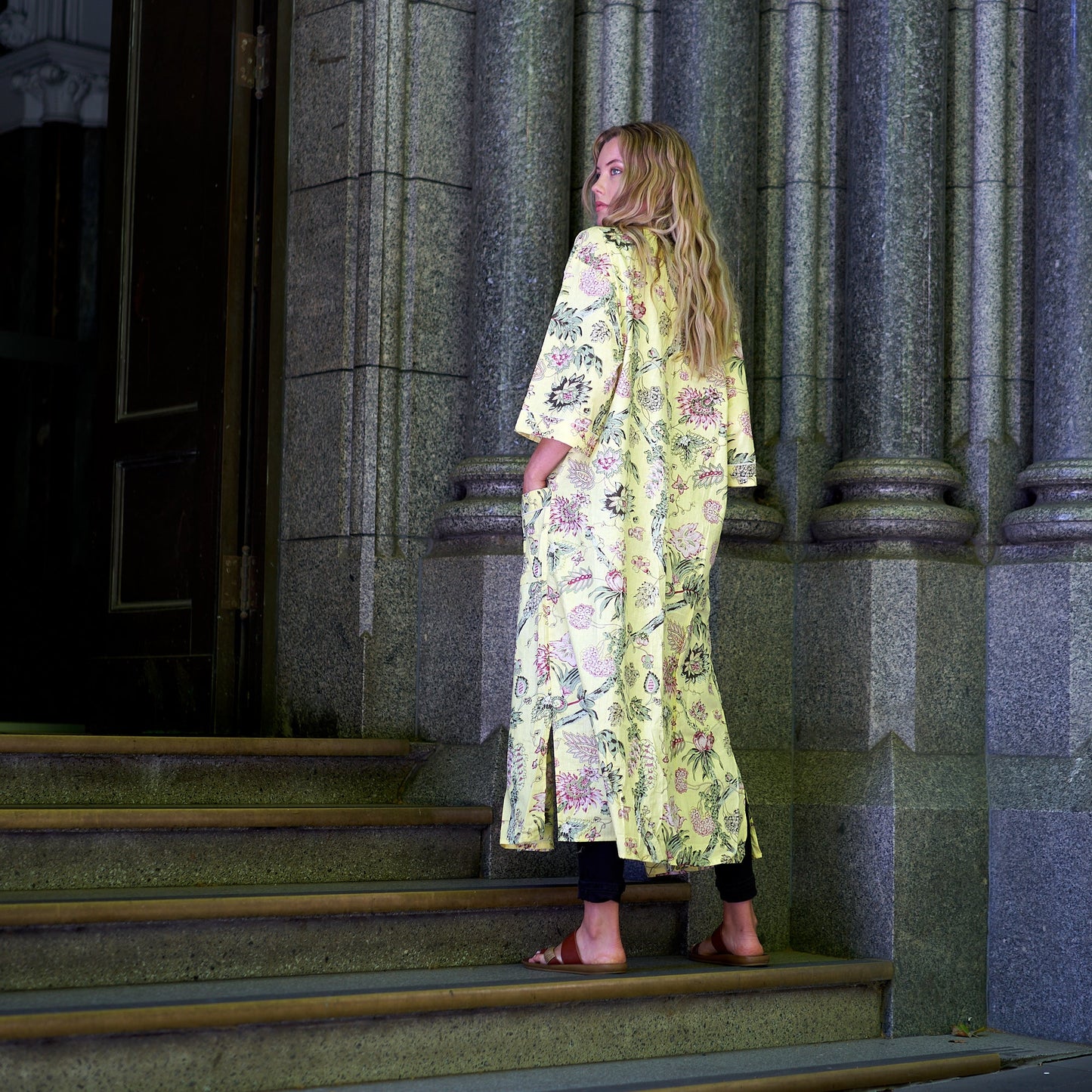 In Full Bloom Kimono Robe – 100% Cotton, Frida Kahlo-Inspired, Hand-Screen Printed, Lightweight & Versatile