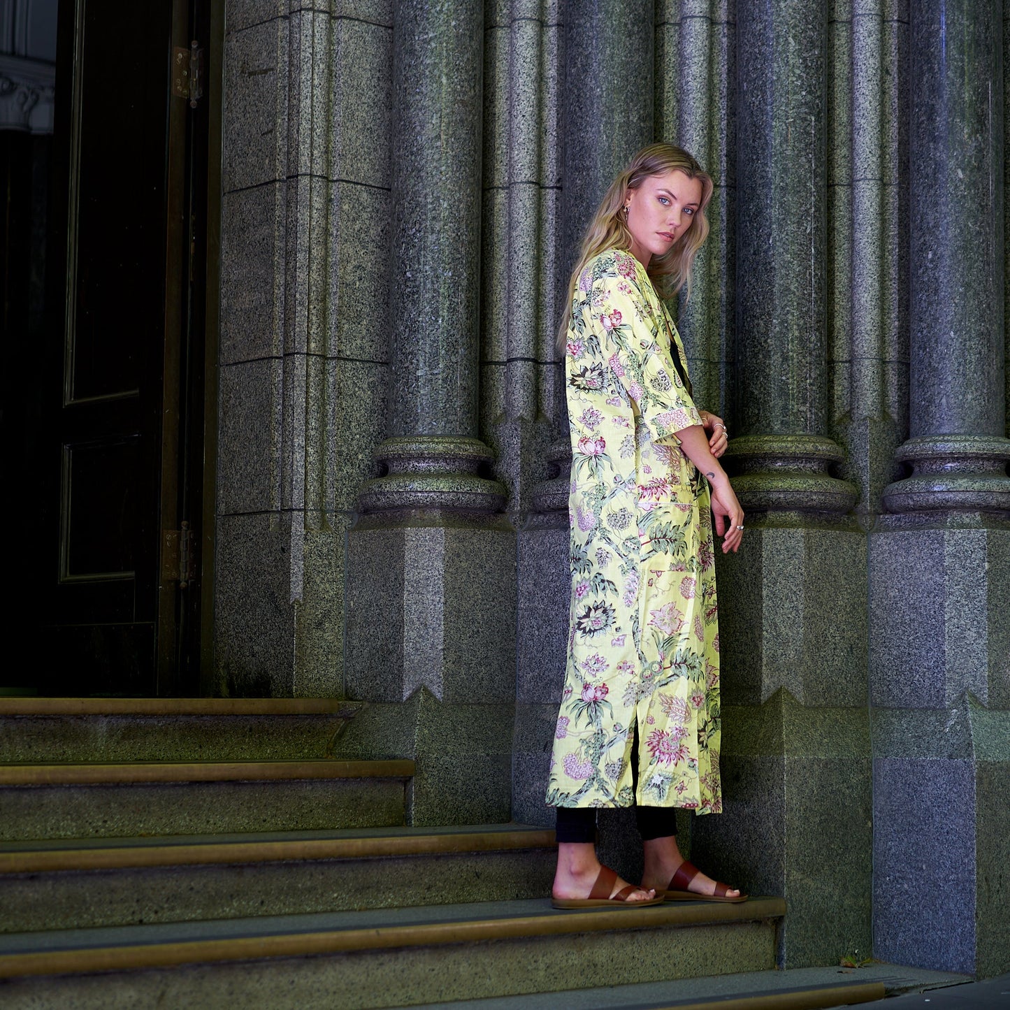 In Full Bloom Kimono Robe – 100% Cotton, Frida Kahlo-Inspired, Hand-Screen Printed, Lightweight & Versatile