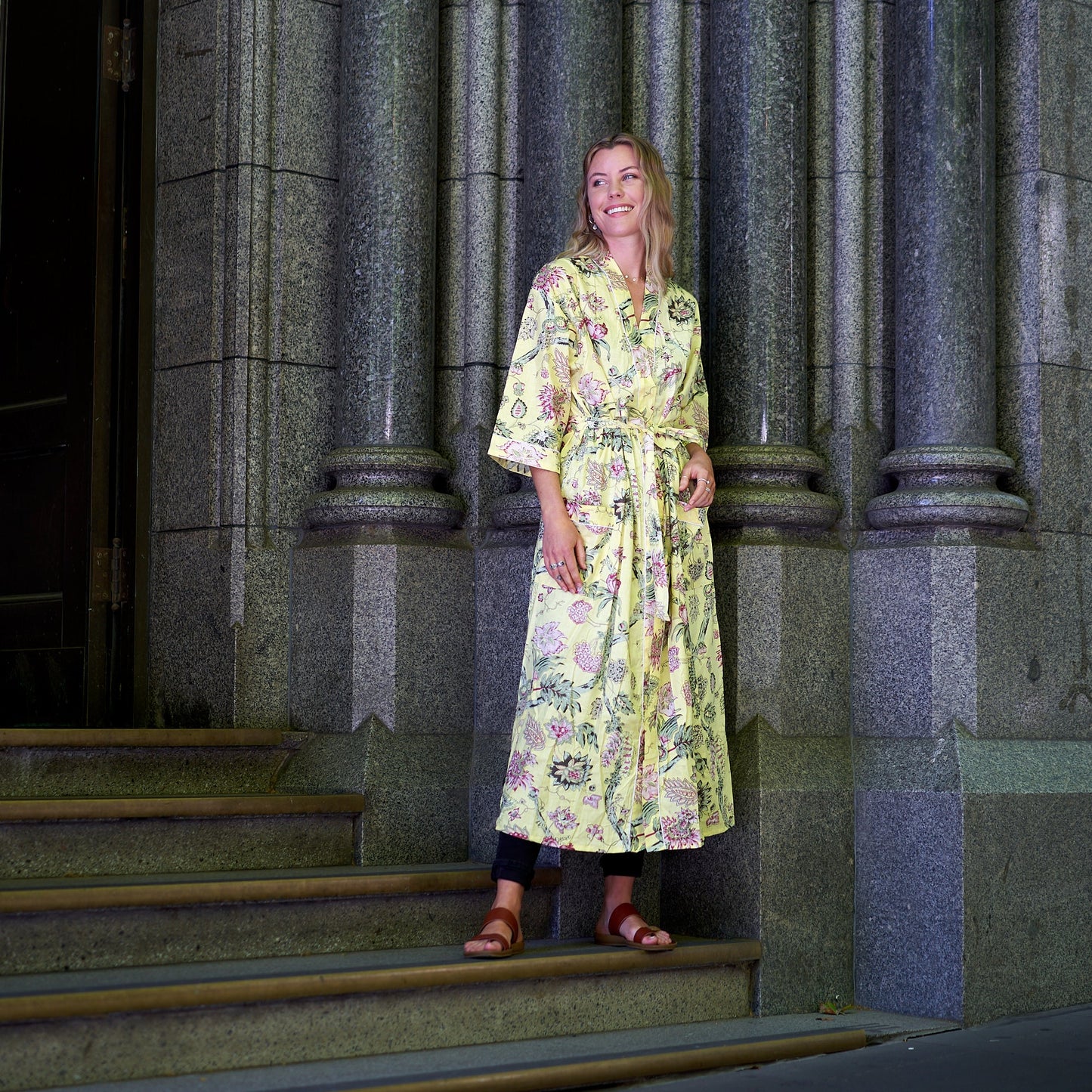 In Full Bloom Kimono Robe – 100% Cotton, Frida Kahlo-Inspired, Hand-Screen Printed, Lightweight & Versatile