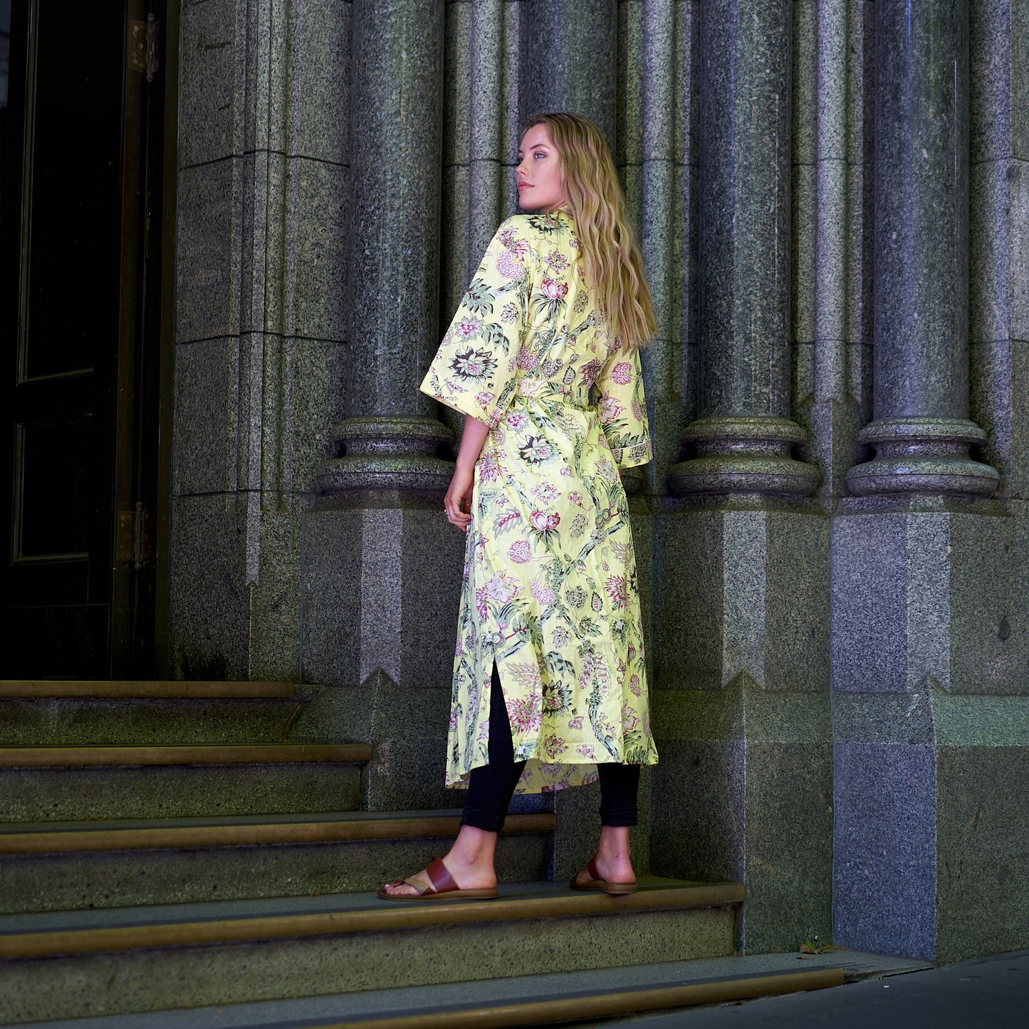 In Full Bloom Kimono Robe – 100% Cotton, Frida Kahlo-Inspired, Hand-Screen Printed, Lightweight & Versatile
