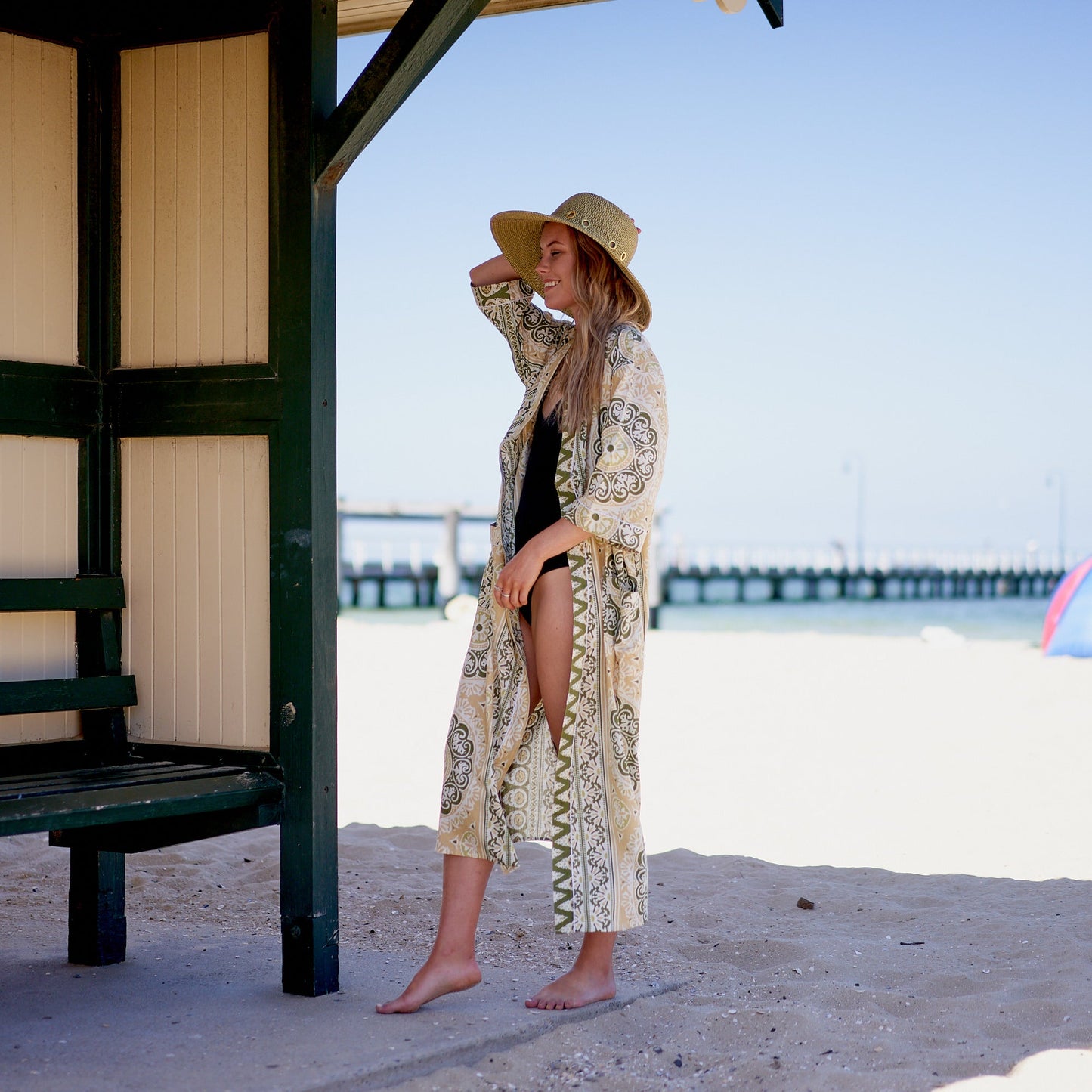 unshine Serenity Cotton Kimono Robe – Frida Kahlo-Inspired, Bird of Paradise Print, Multi-Way Wear