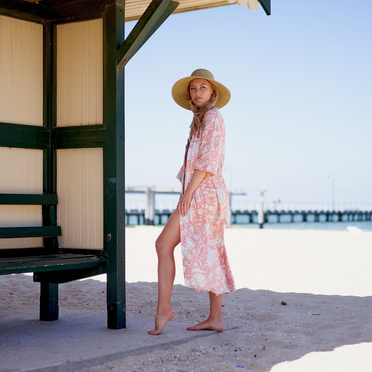 Pink Botanica Cotton Kimono Robe – Frida Kahlo-Inspired, Bird of Paradise Print, Multi-Way Wear