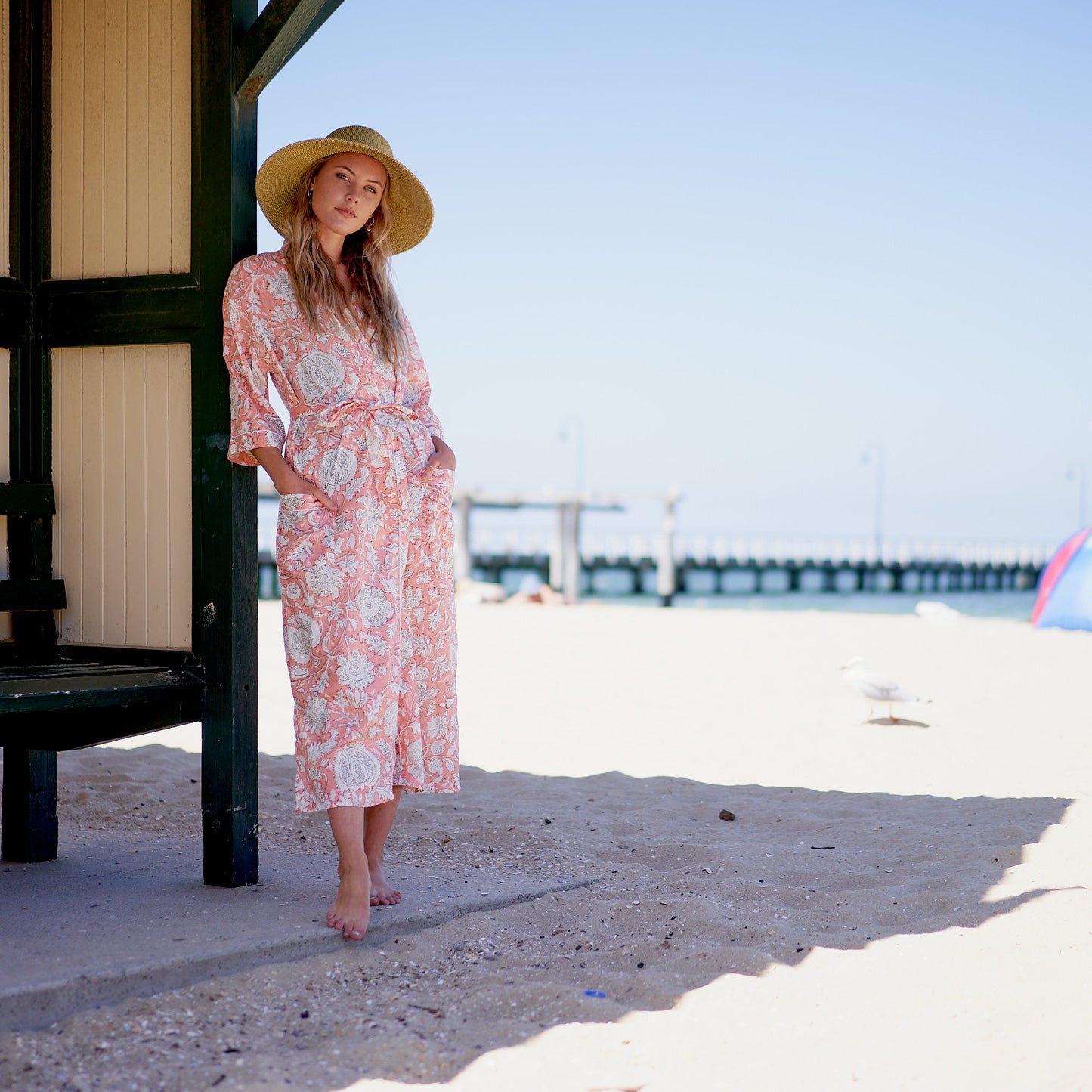 Pink Botanica Cotton Kimono Robe – Frida Kahlo-Inspired, Bird of Paradise Print, Multi-Way Wear