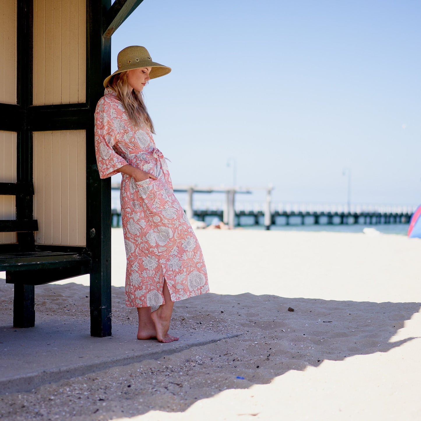Pink Botanica Cotton Kimono Robe – Frida Kahlo-Inspired, Bird of Paradise Print, Multi-Way Wear
