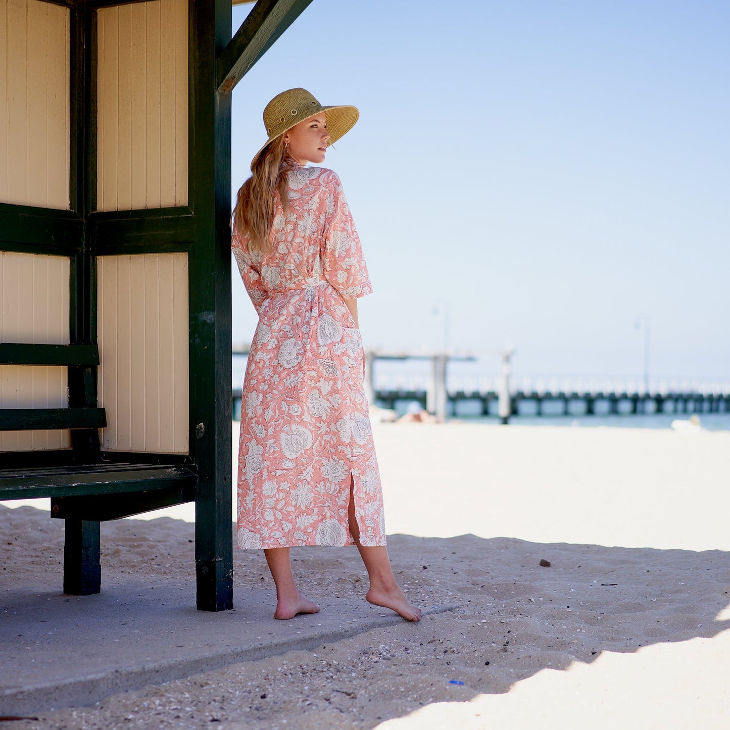 Pink Botanica Cotton Kimono Robe – Frida Kahlo-Inspired, Bird of Paradise Print, Multi-Way Wear