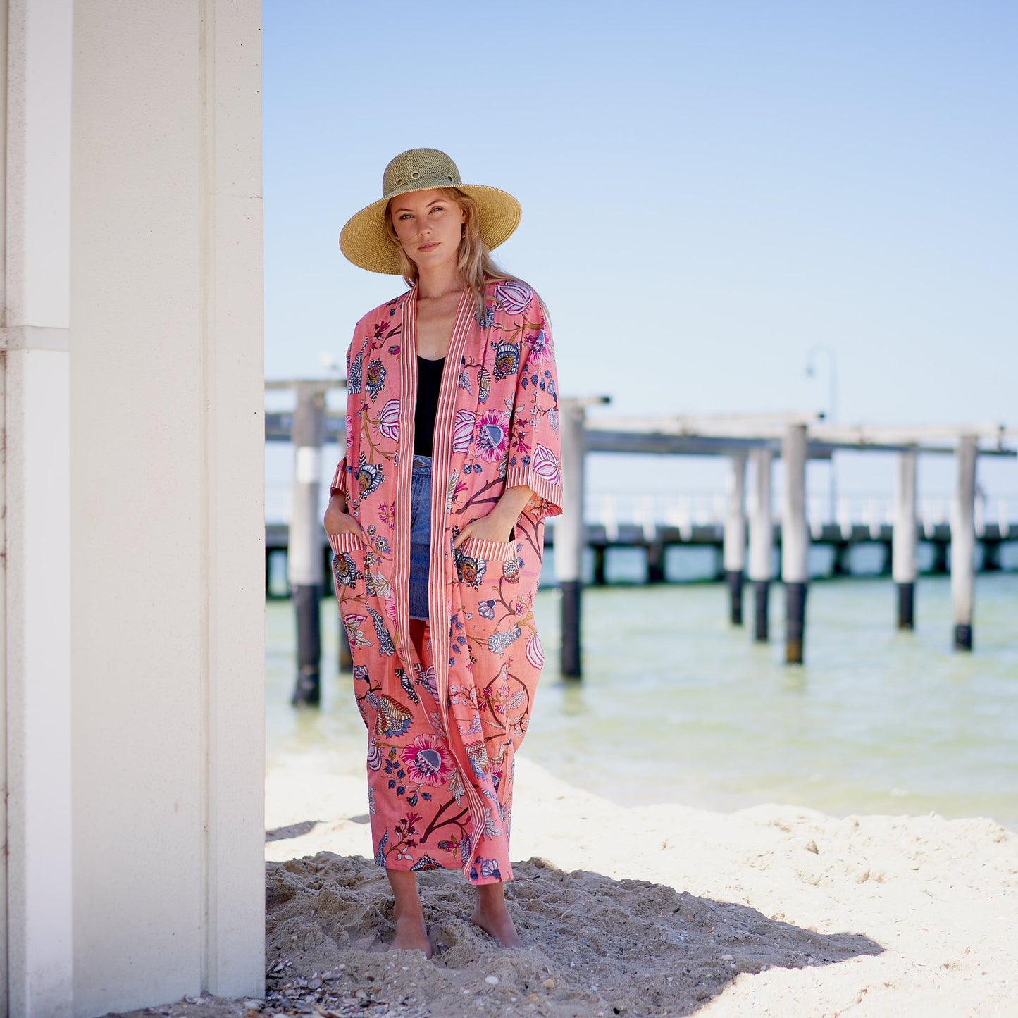 Island Soul Cotton Kimono Robe – Frida Kahlo-Inspired, Bird of Paradise Print, Versatile Multi-Way Wear