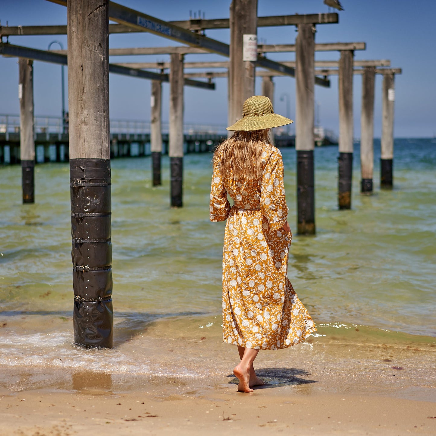 Sunny Daze Kimono Robe – Frida Kahlo-Inspired, 100% Cotton, Hand-Screen Printed, Versatile & Lightweight
