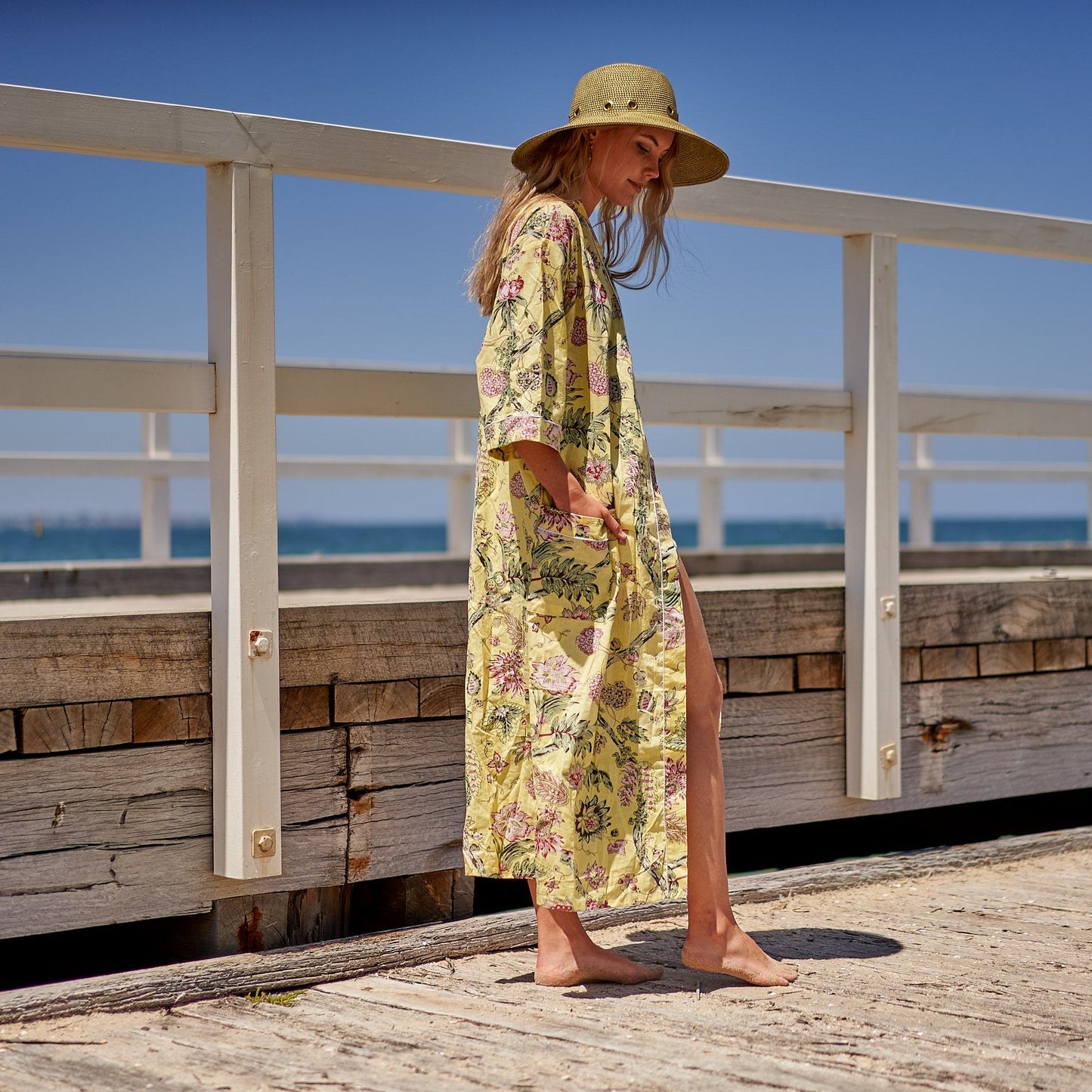 Take Me to the Beach Kimono Robe – Frida Kahlo-Inspired, 100% Cotton, Versatile & Lightweight, Hand-Screen Printed