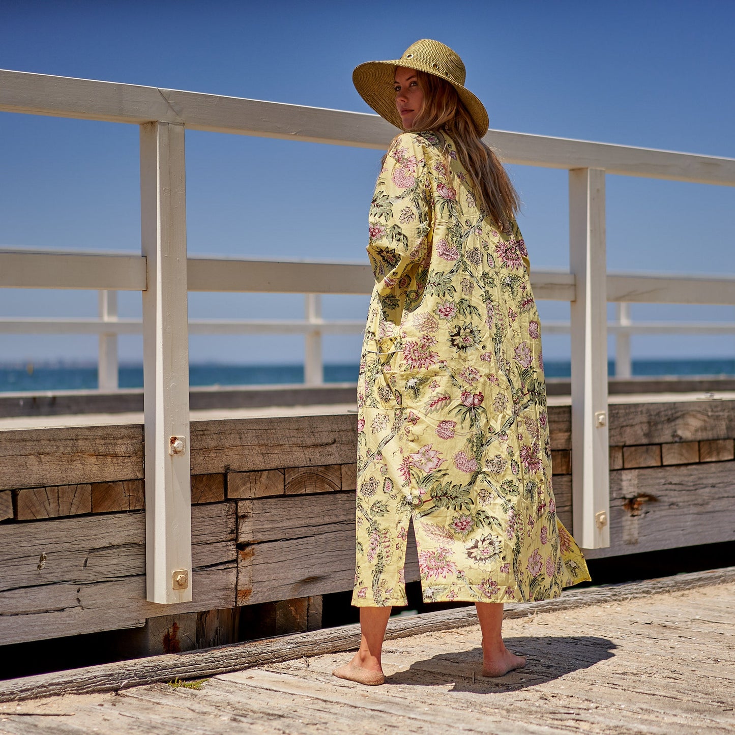 Take Me to the Beach Kimono Robe – Frida Kahlo-Inspired, 100% Cotton, Versatile & Lightweight, Hand-Screen Printed