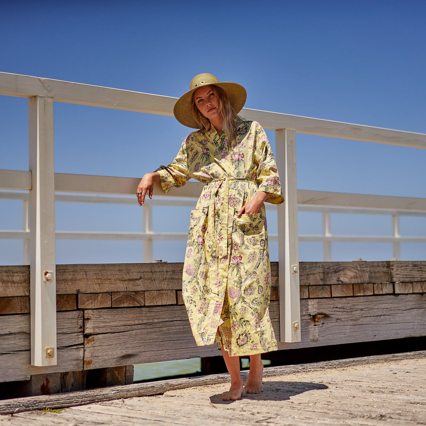 Take Me to the Beach Kimono Robe – Frida Kahlo-Inspired, 100% Cotton, Versatile & Lightweight, Hand-Screen Printed