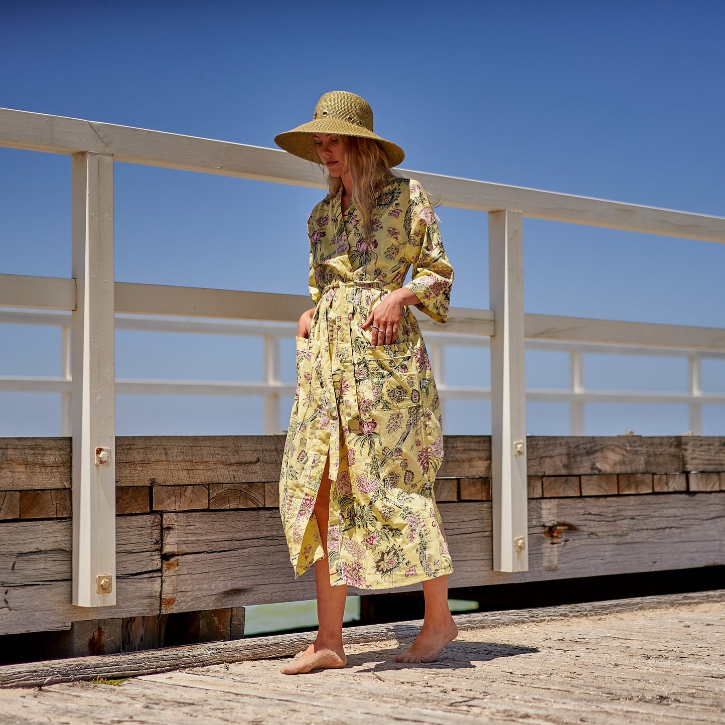 Take Me to the Beach Kimono Robe – Frida Kahlo-Inspired, 100% Cotton, Versatile & Lightweight, Hand-Screen Printed