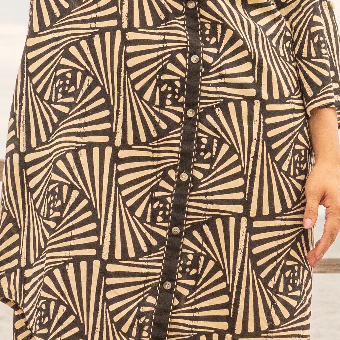 Stylish black cotton shirt dress with a belt tie