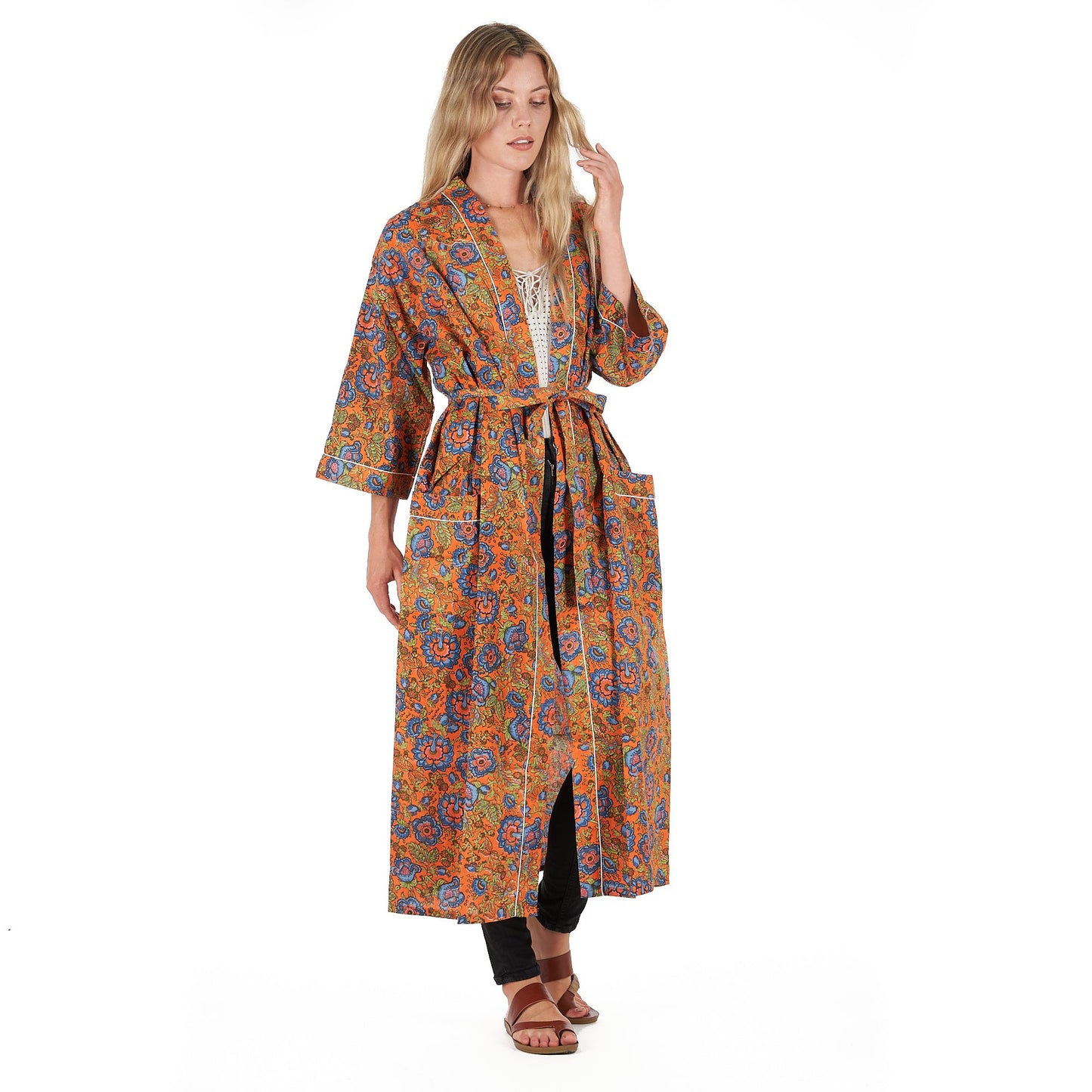 Lounge in Style Cotton Kimono – Frida Kahlo-Inspired, Bird of Paradise Print, Versatile & Lightweight