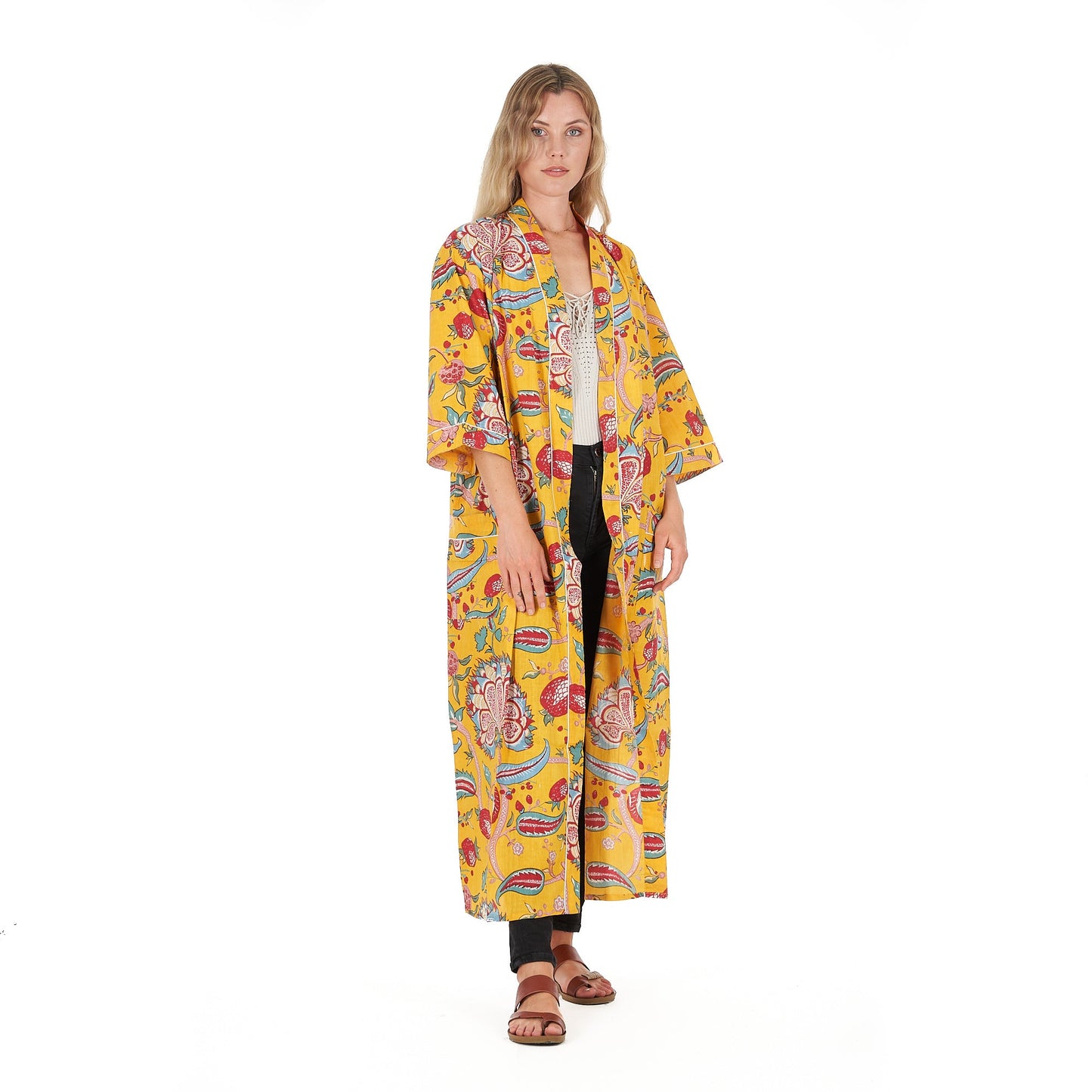 Frida's Vibrant Forest Kimono – Hand-Screen Printed, Bird of Paradise Print, Lightweight & Versatile