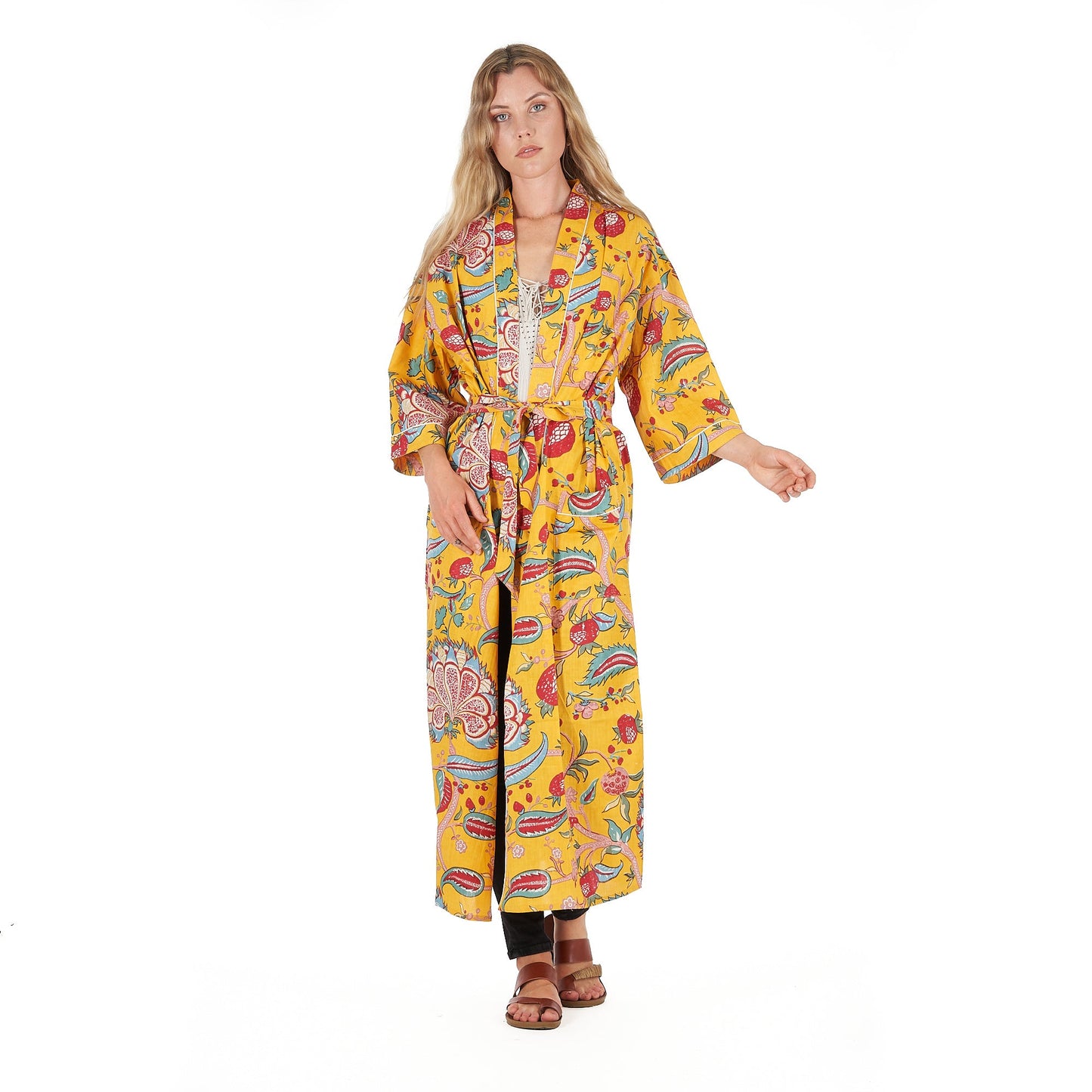 Frida's Vibrant Forest Kimono – Hand-Screen Printed, Bird of Paradise Print, Lightweight & Versatile
